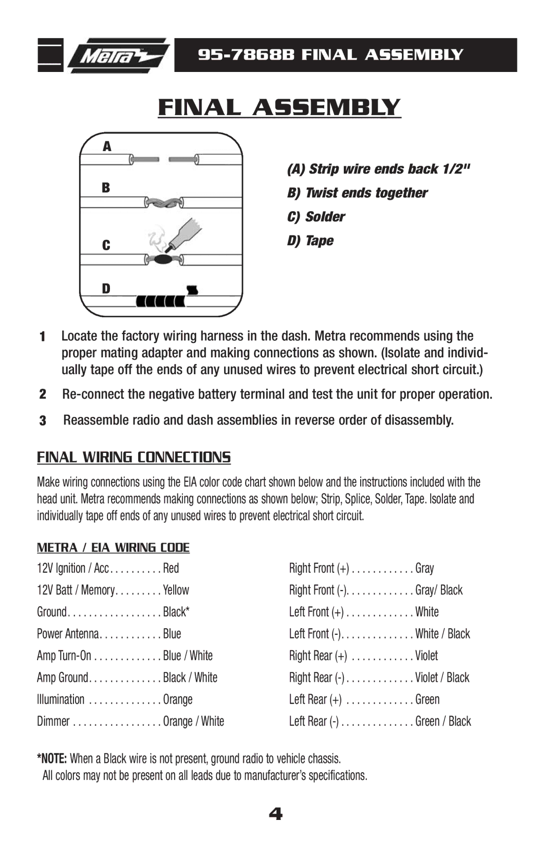 Metra Electronics installation instructions 95-7868B Final Assembly 