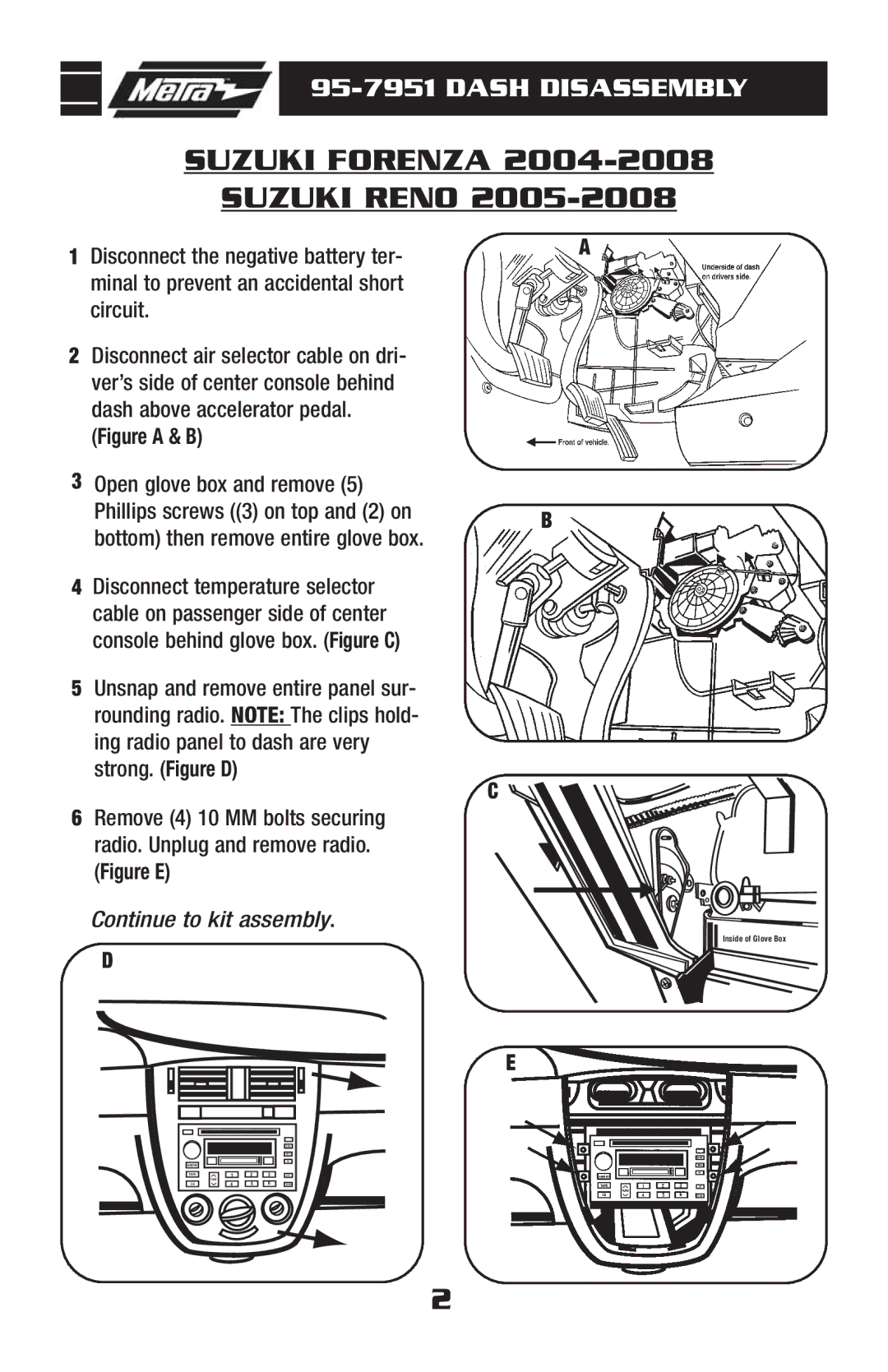 Metra Electronics 95-7951 installation instructions Suzuki Forenza, Suzuki Reno 