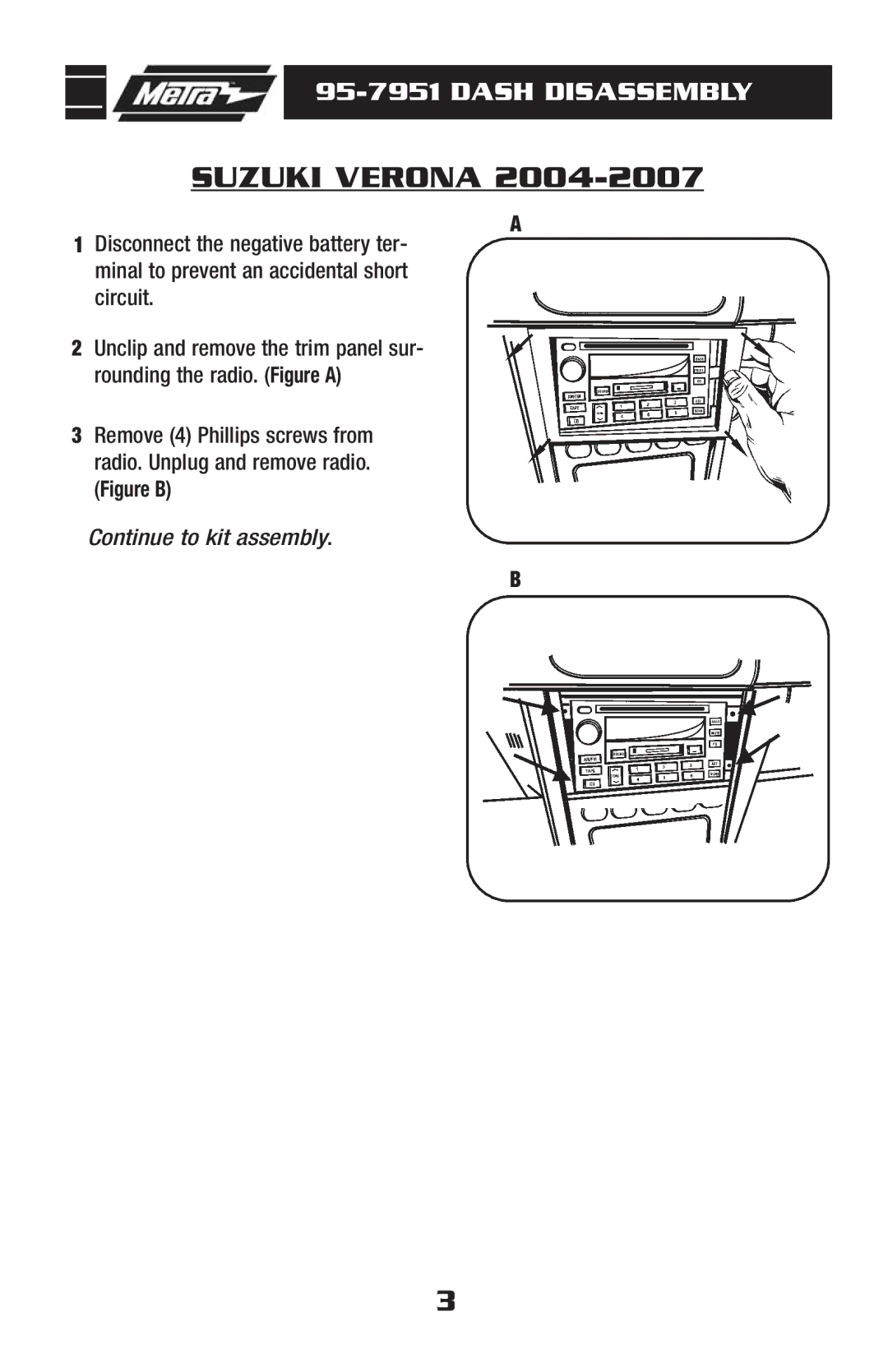 Metra Electronics 95-7951 installation instructions Suzuki Verona 