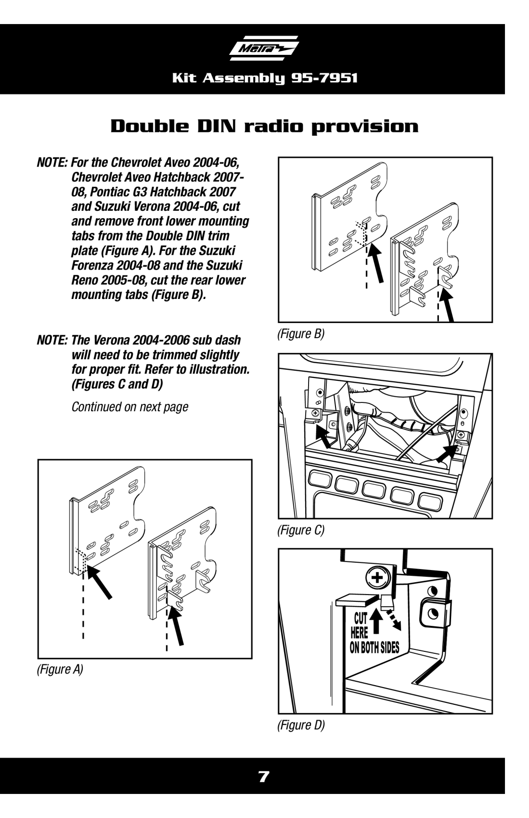 Metra Electronics 95-7951 installation instructions Double DIN radio provision, Figure B 