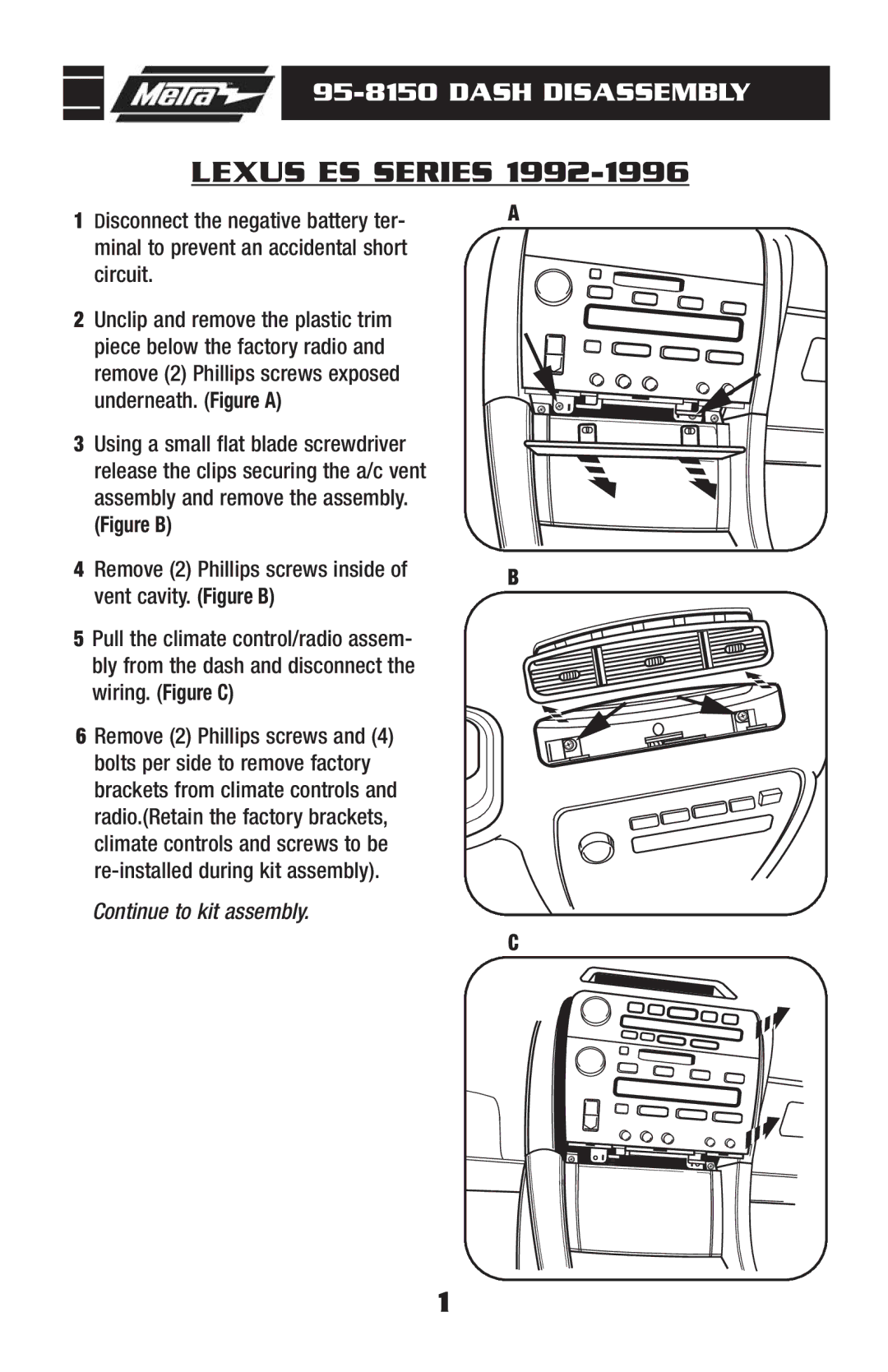 Metra Electronics 95-8150 installation instructions Lexus ES Series 