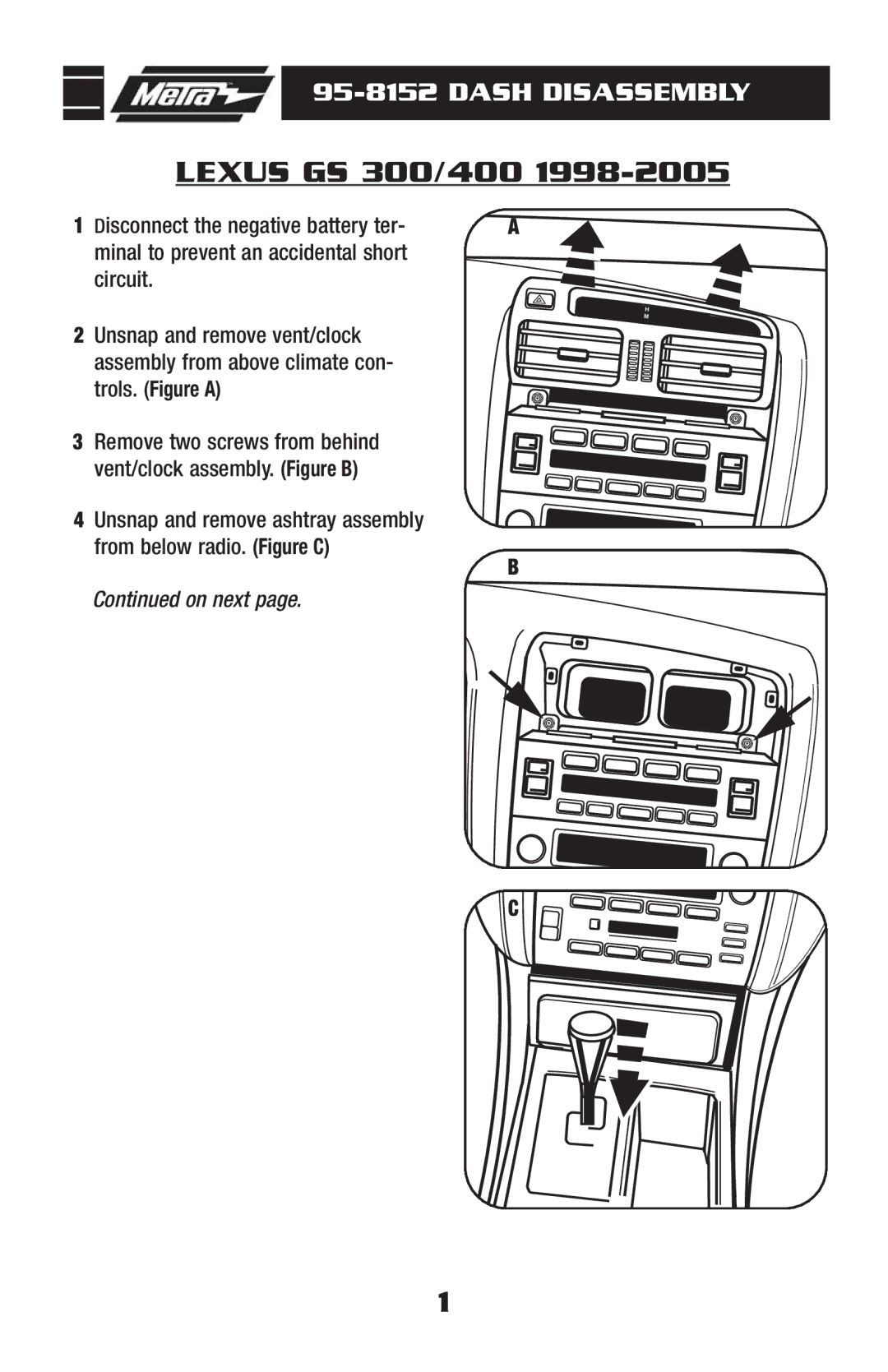 Metra Electronics 95-8152 installation instructions Lexus GS 300/400 