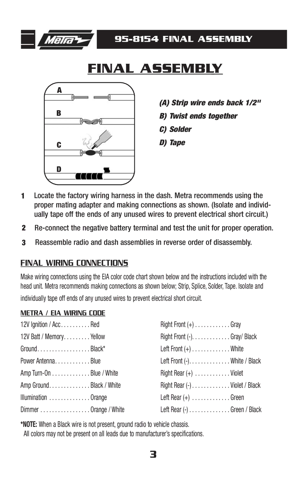 Metra Electronics 95-8154 installation instructions Final Assembly 