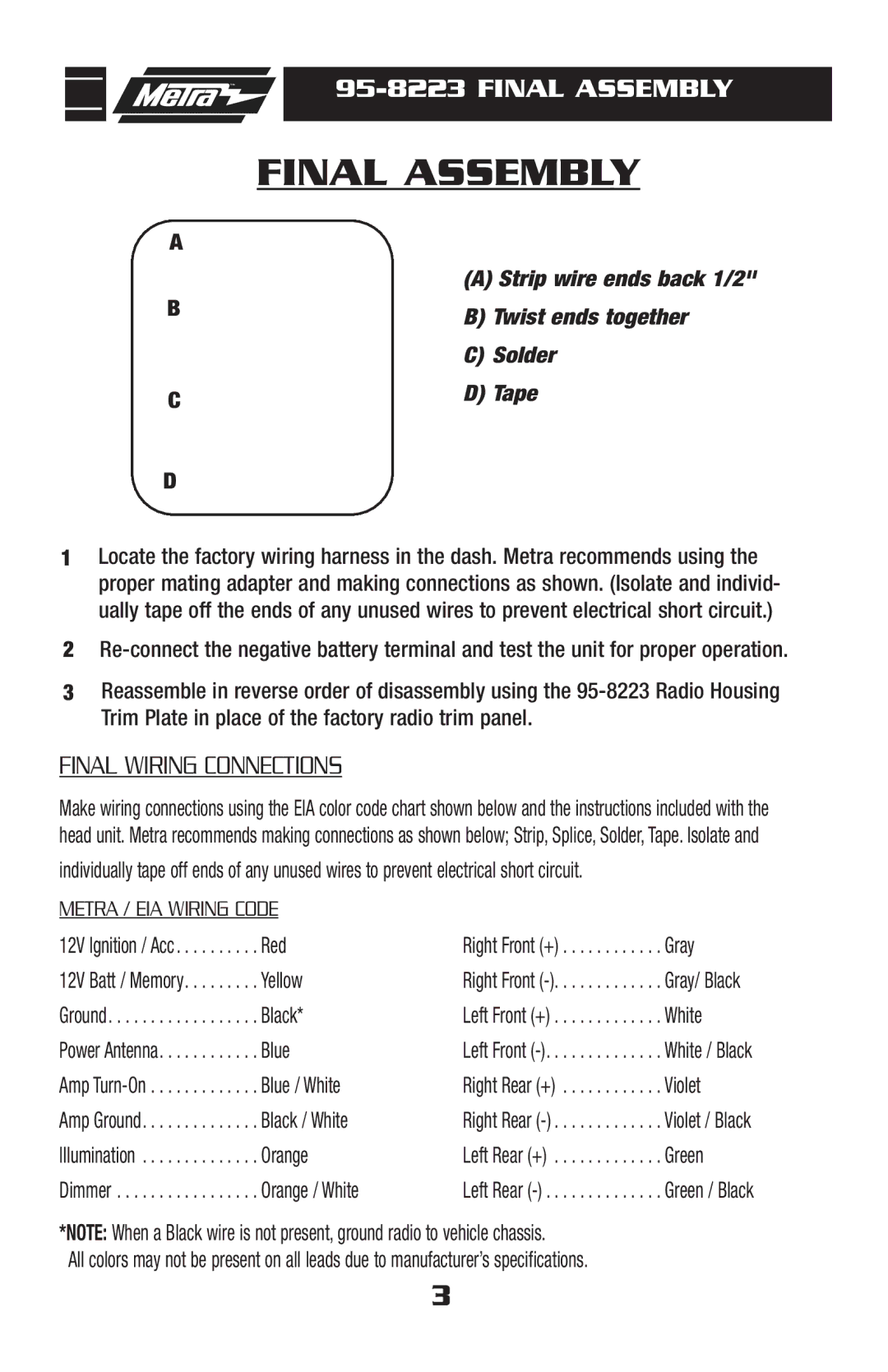 Metra Electronics 95-8223S installation instructions Final Assembly 