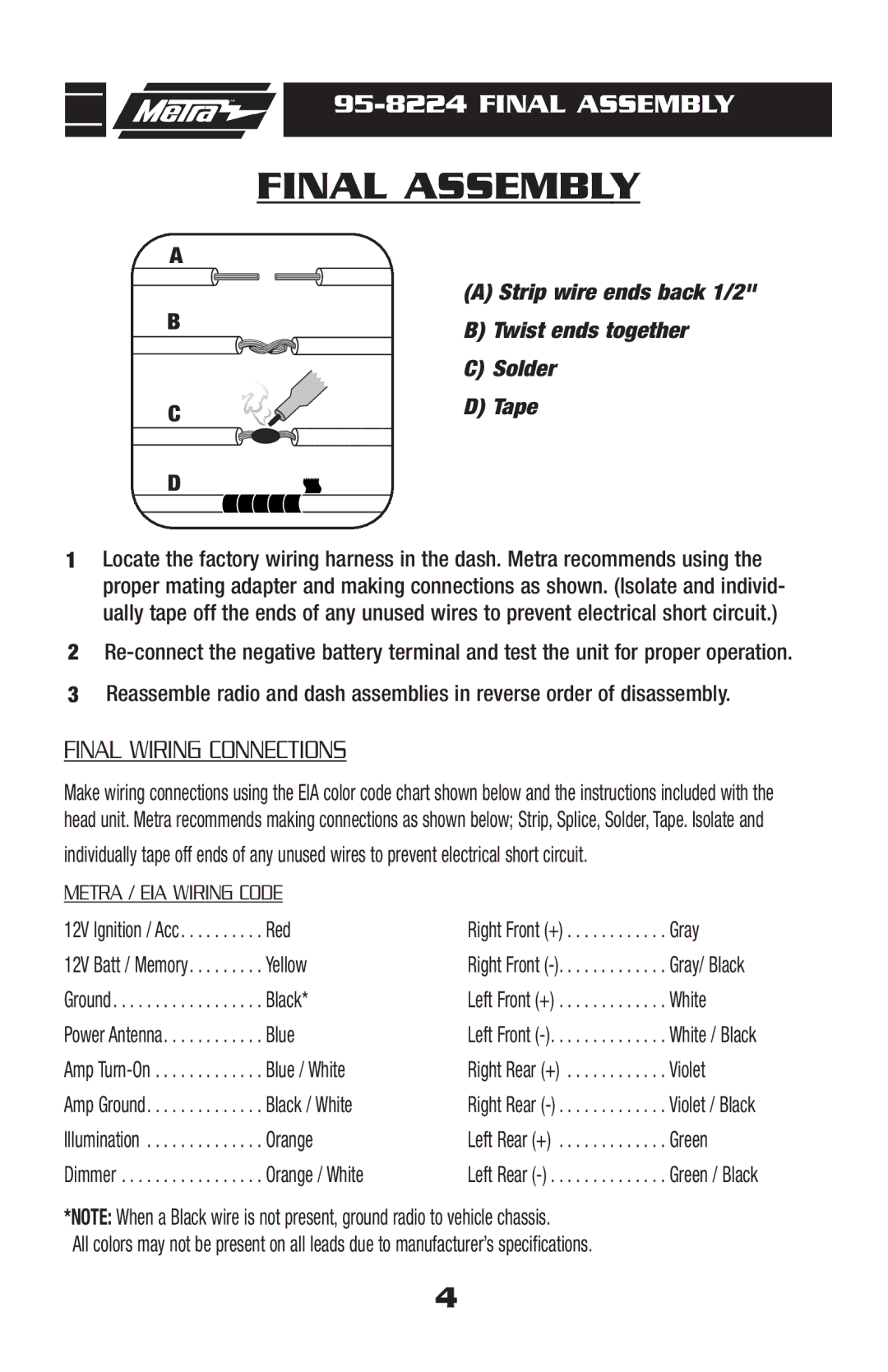 Metra Electronics 95-8224 installation instructions Final Assembly 