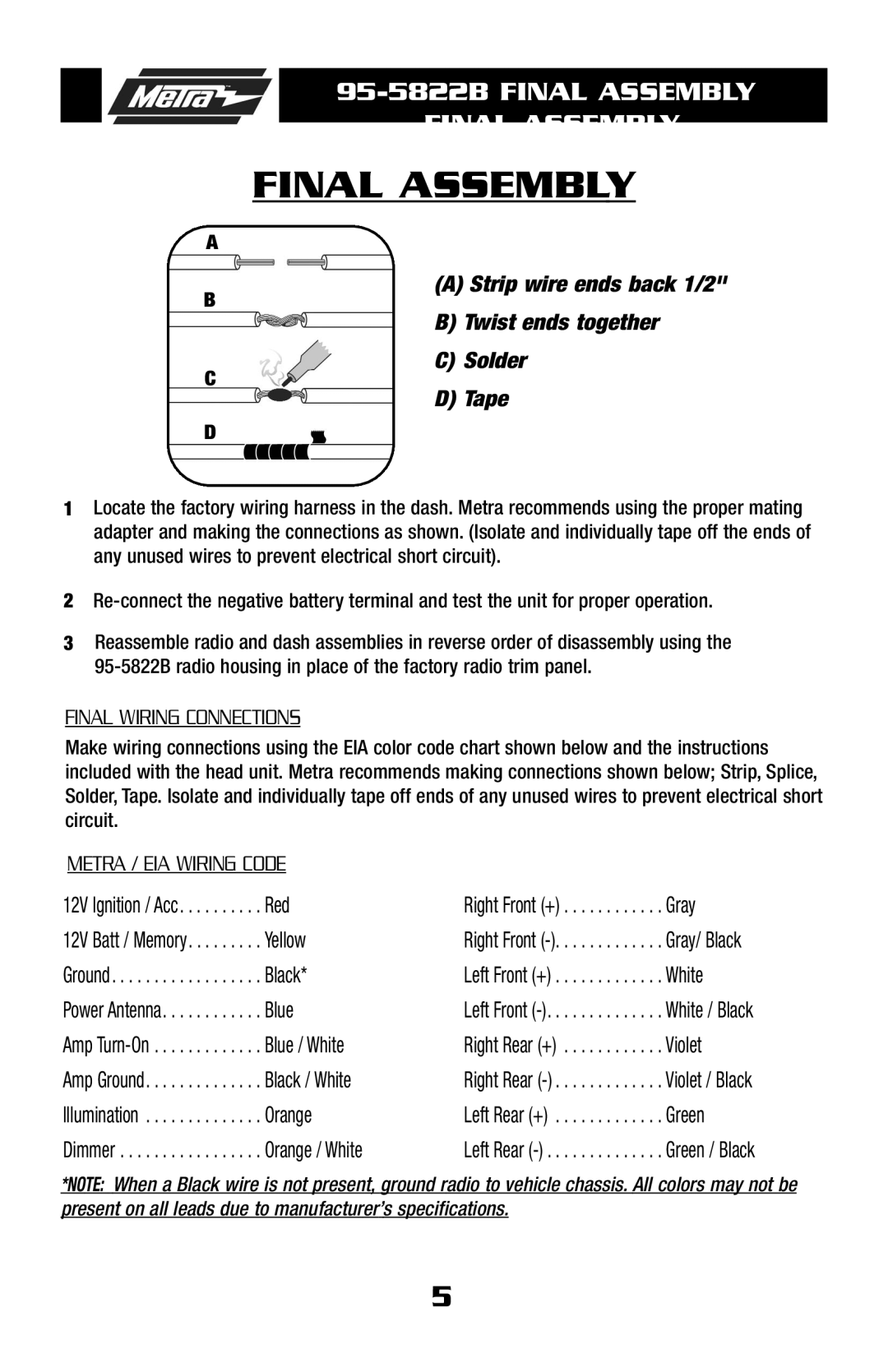 Metra Electronics 955822 installation instructions Final Assembly 