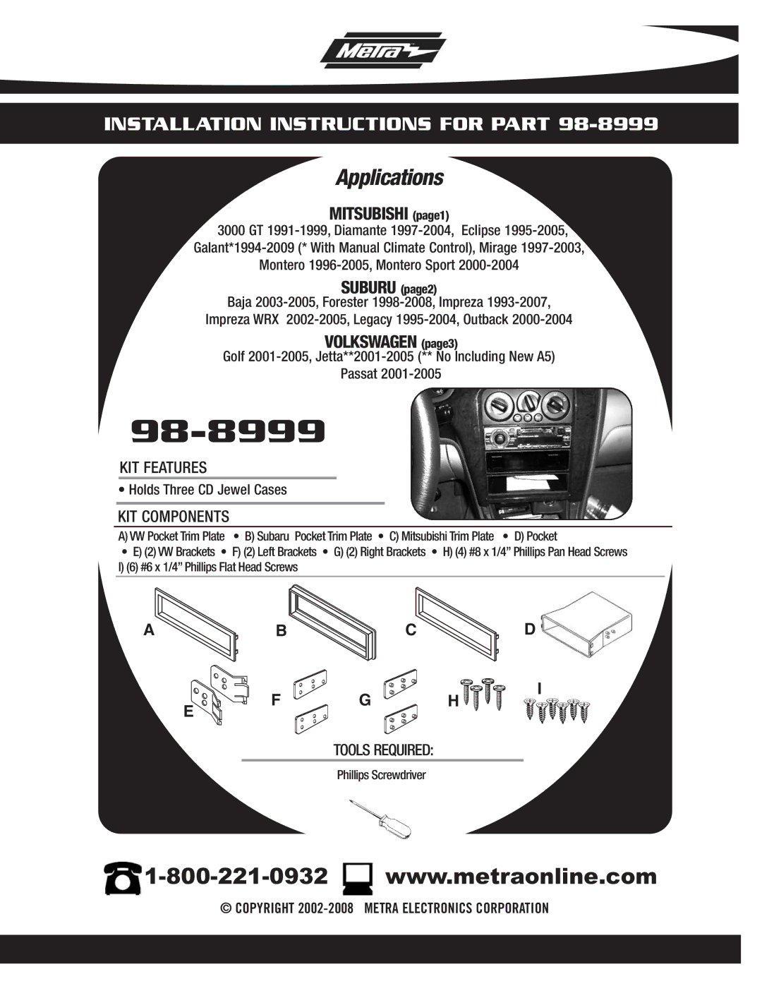 Metra Electronics 98-8999 installation instructions 