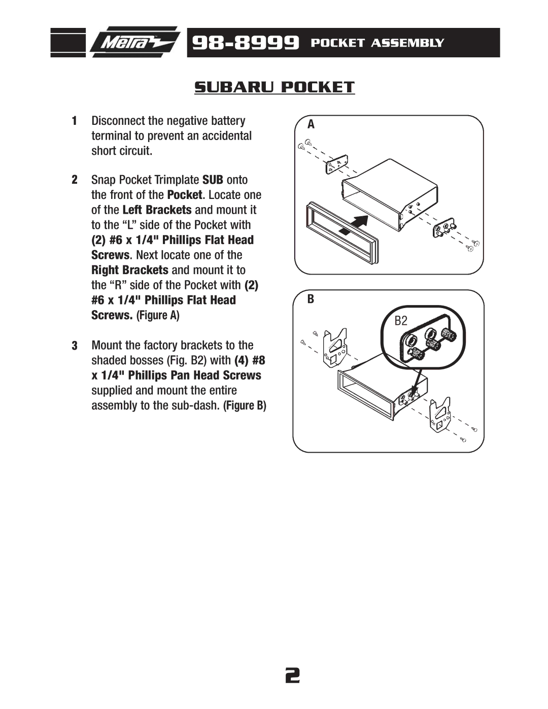 Metra Electronics 98-8999 installation instructions Subaru Pocket 