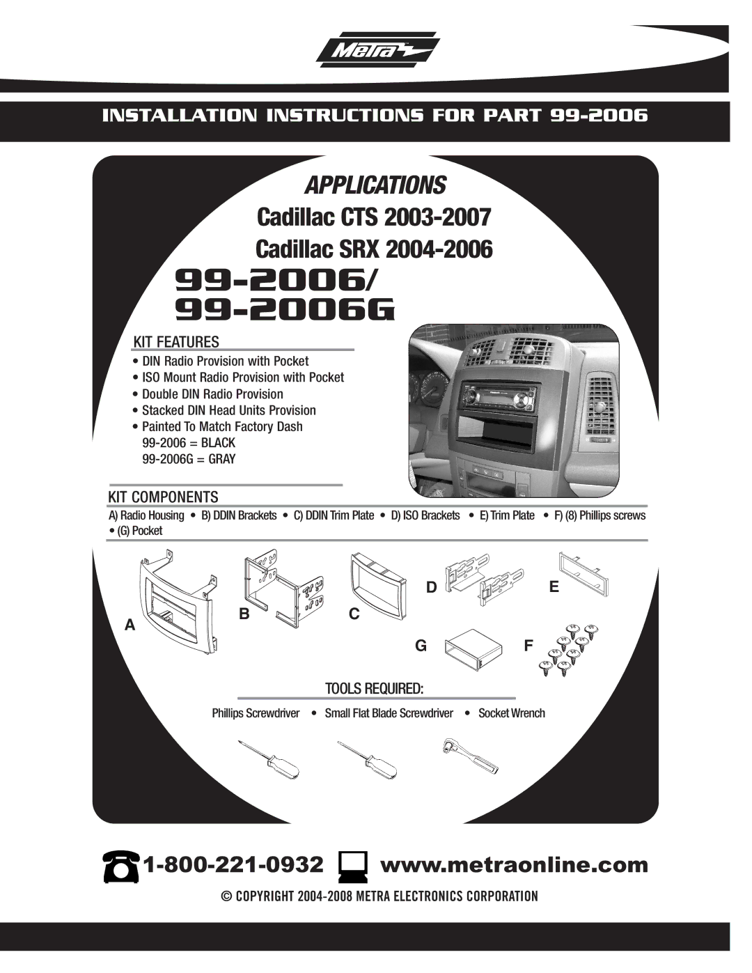 Metra Electronics installation instructions 99-2006 99-2006G 