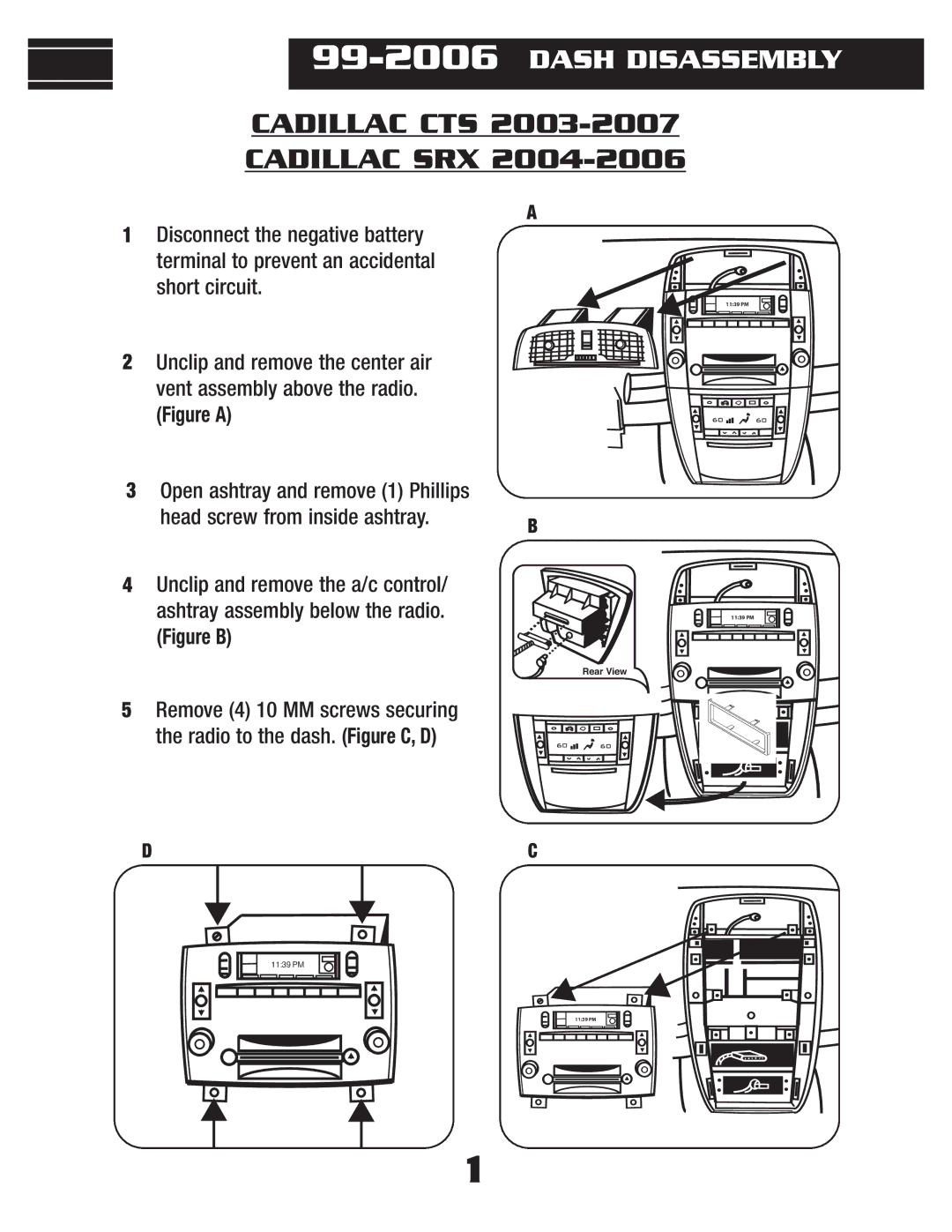 Metra Electronics 99-2006G installation instructions Short circuit, Open ashtray and remove 1 Phillips 