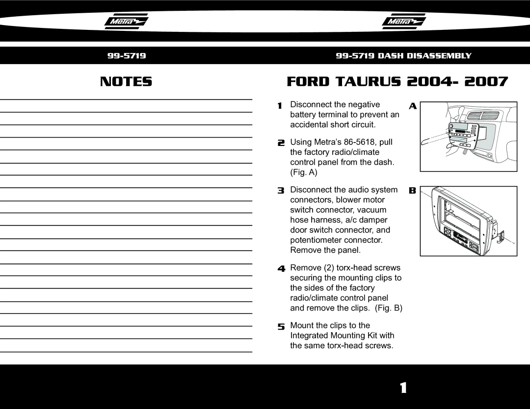 Metra Electronics 99-5719 installation instructions Ford Taurus 2004 