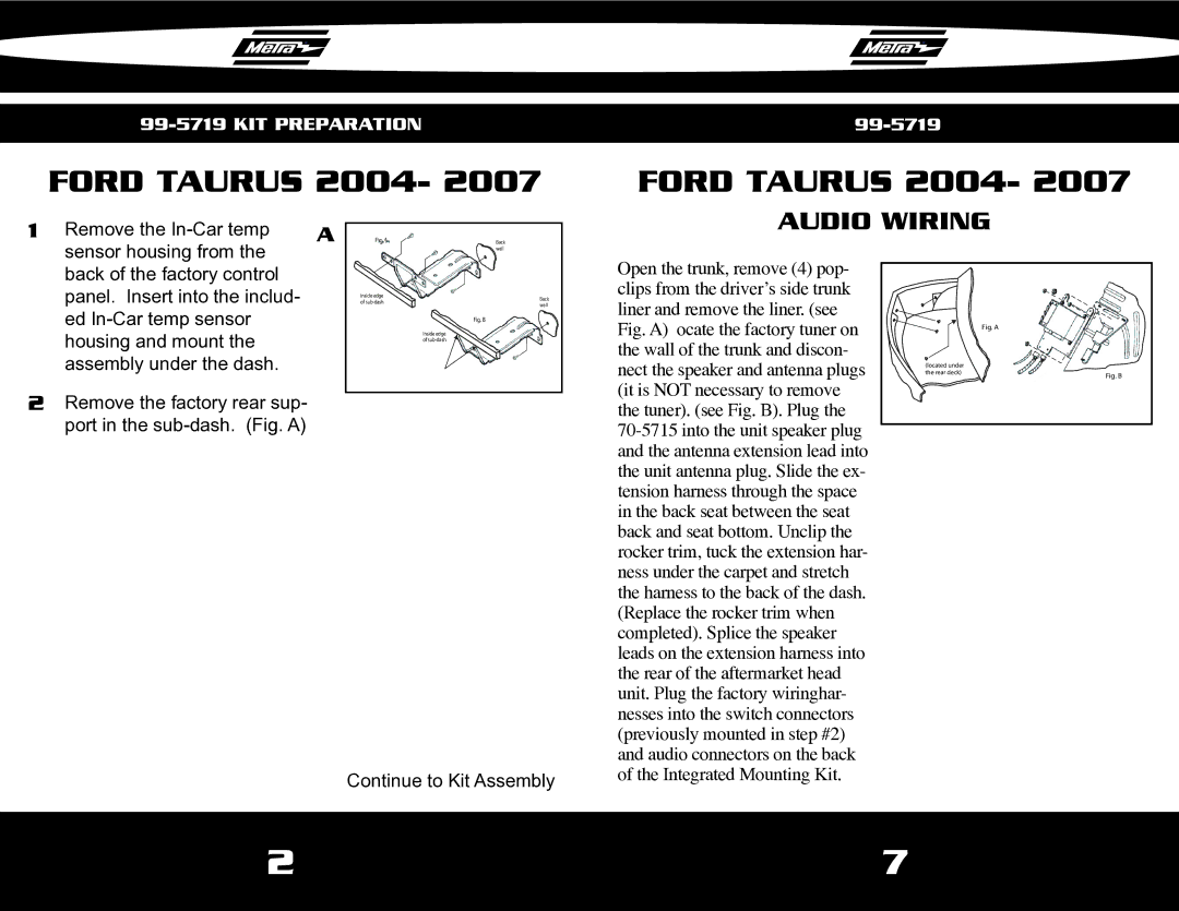 Metra Electronics 99-5719 installation instructions Audio Wiring, Fig. a 