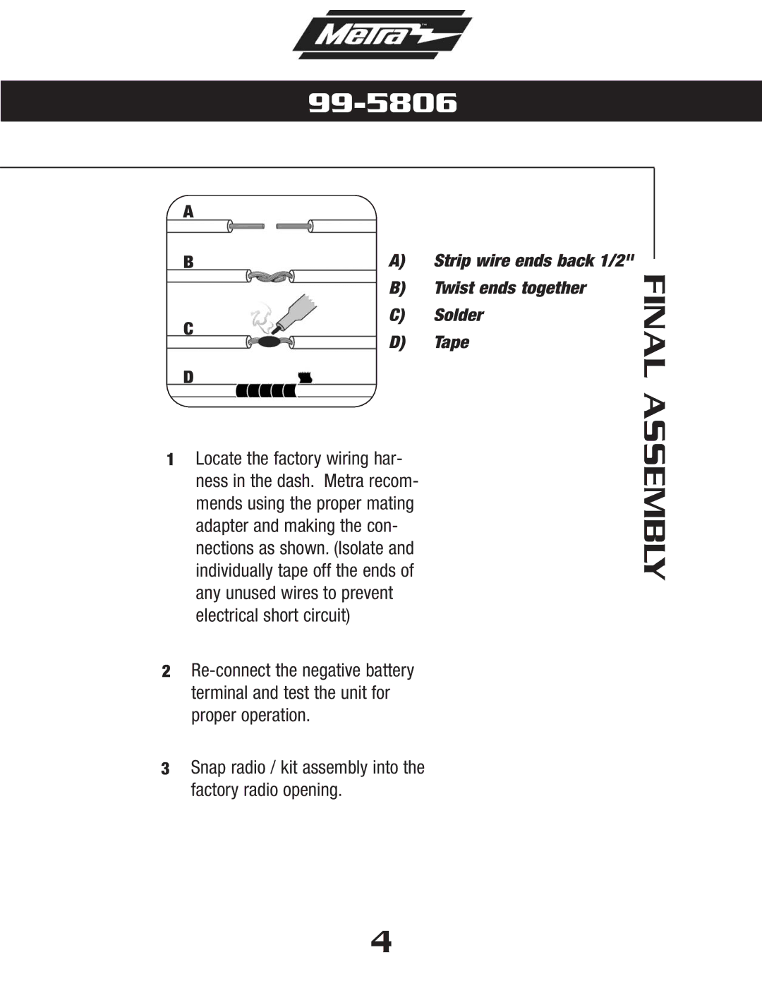 Metra Electronics 99-5806 installation instructions Final Assembly 