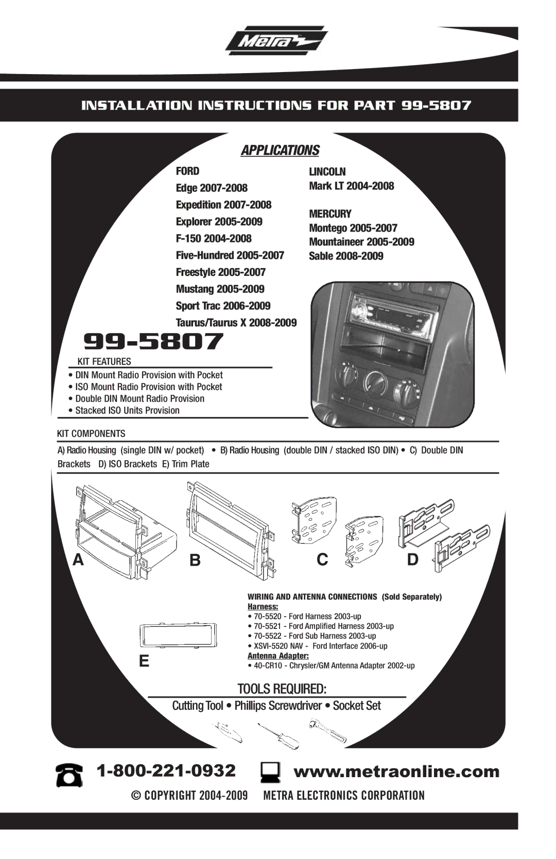 Metra Electronics 99-5807 installation instructions 