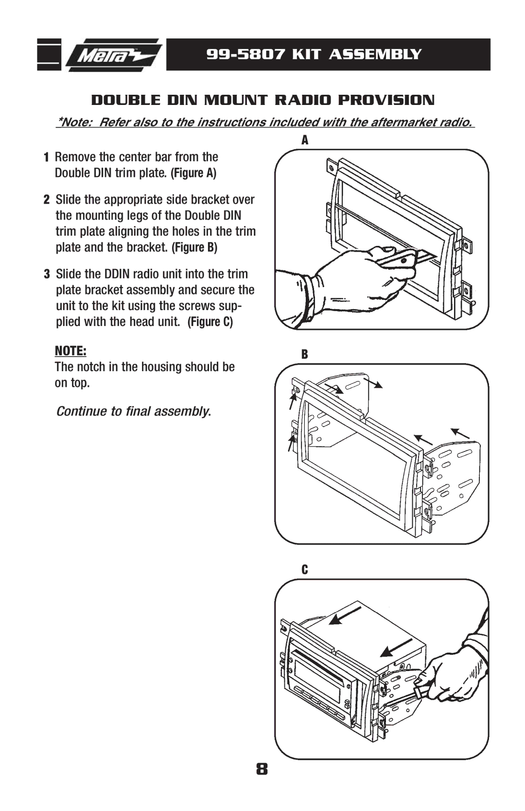 Metra Electronics 99-5807 installation instructions Double DIN Mount Radio Provision 