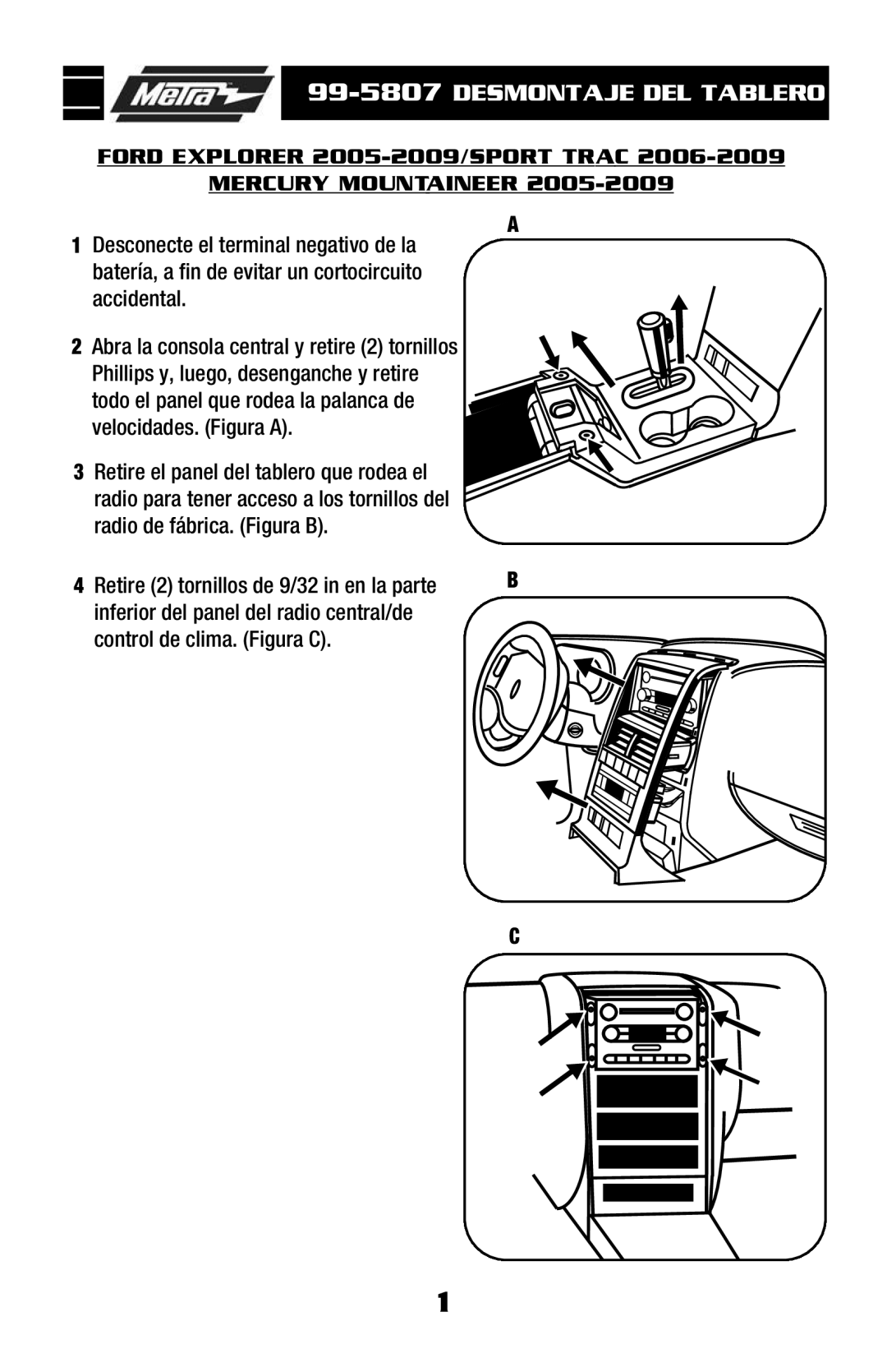 Metra Electronics installation instructions 99-5807DESMONTAJE DEL Tablero 