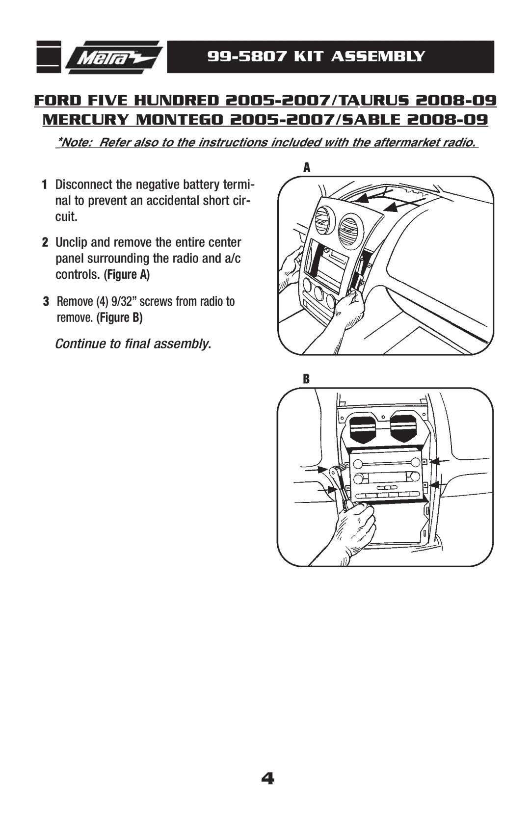 Metra Electronics 99-5807 installation instructions KIT Assembly 