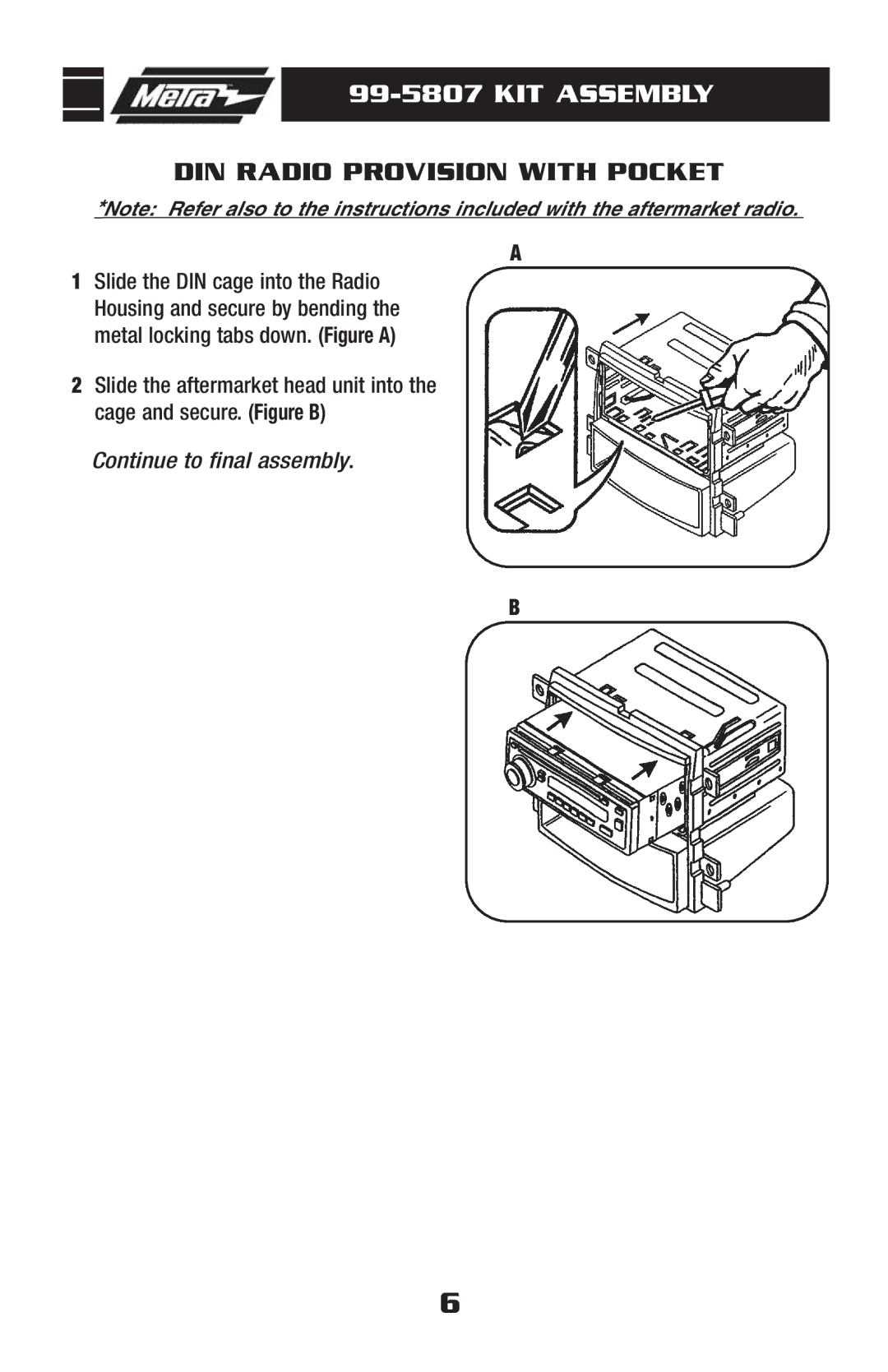 Metra Electronics 99-5807 installation instructions DIN Radio Provision with Pocket 