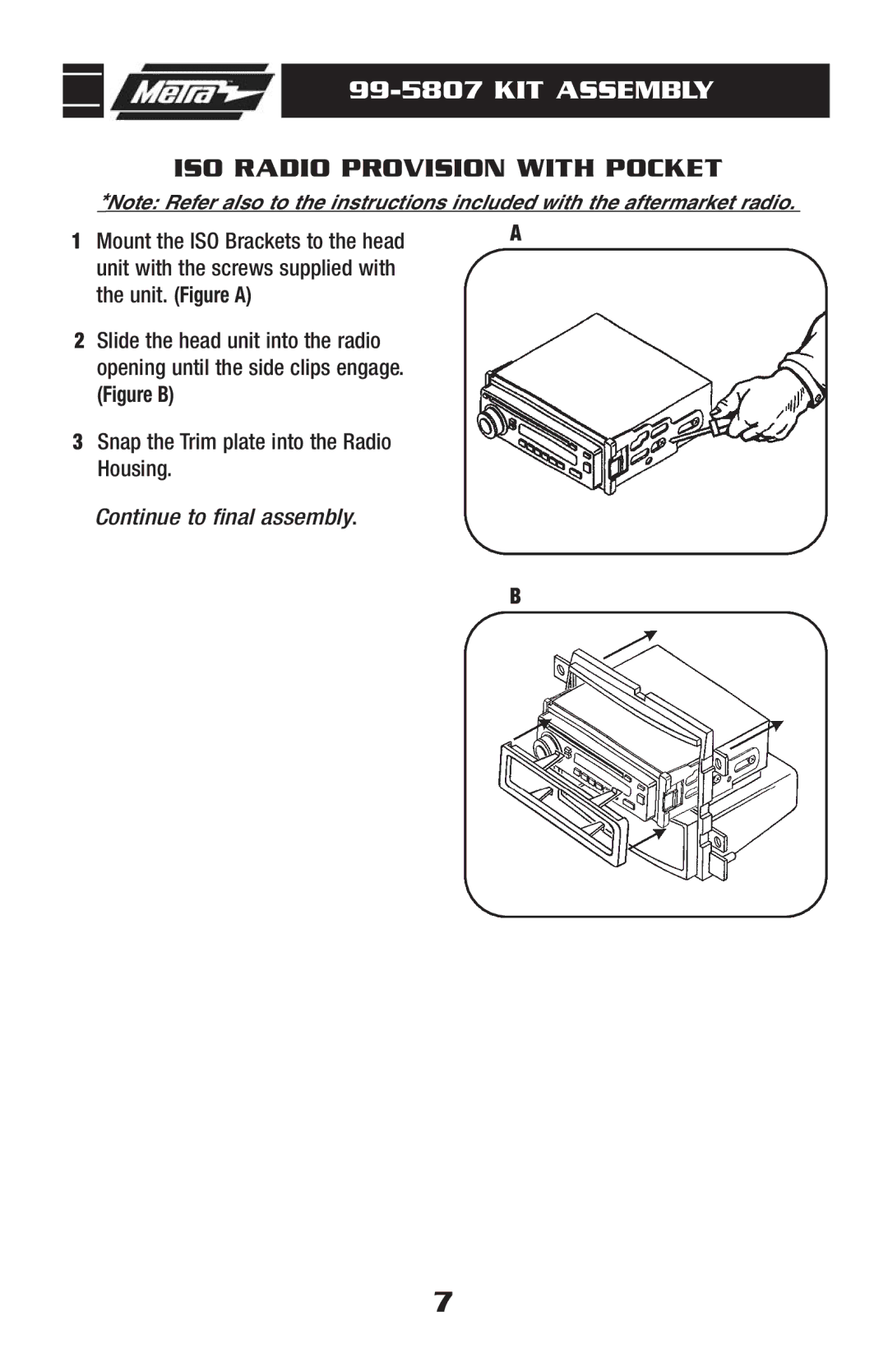 Metra Electronics 99-5807 installation instructions ISO Radio Provision with Pocket, Figure B 