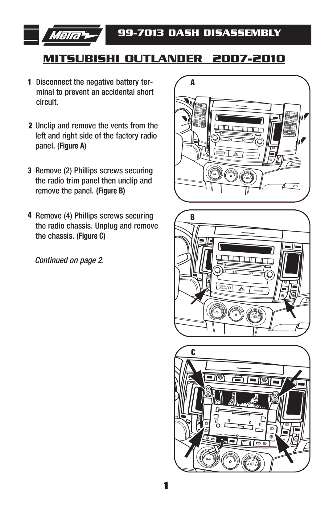 Metra Electronics 99-7013 installation instructions Mitsubishi Outlander 