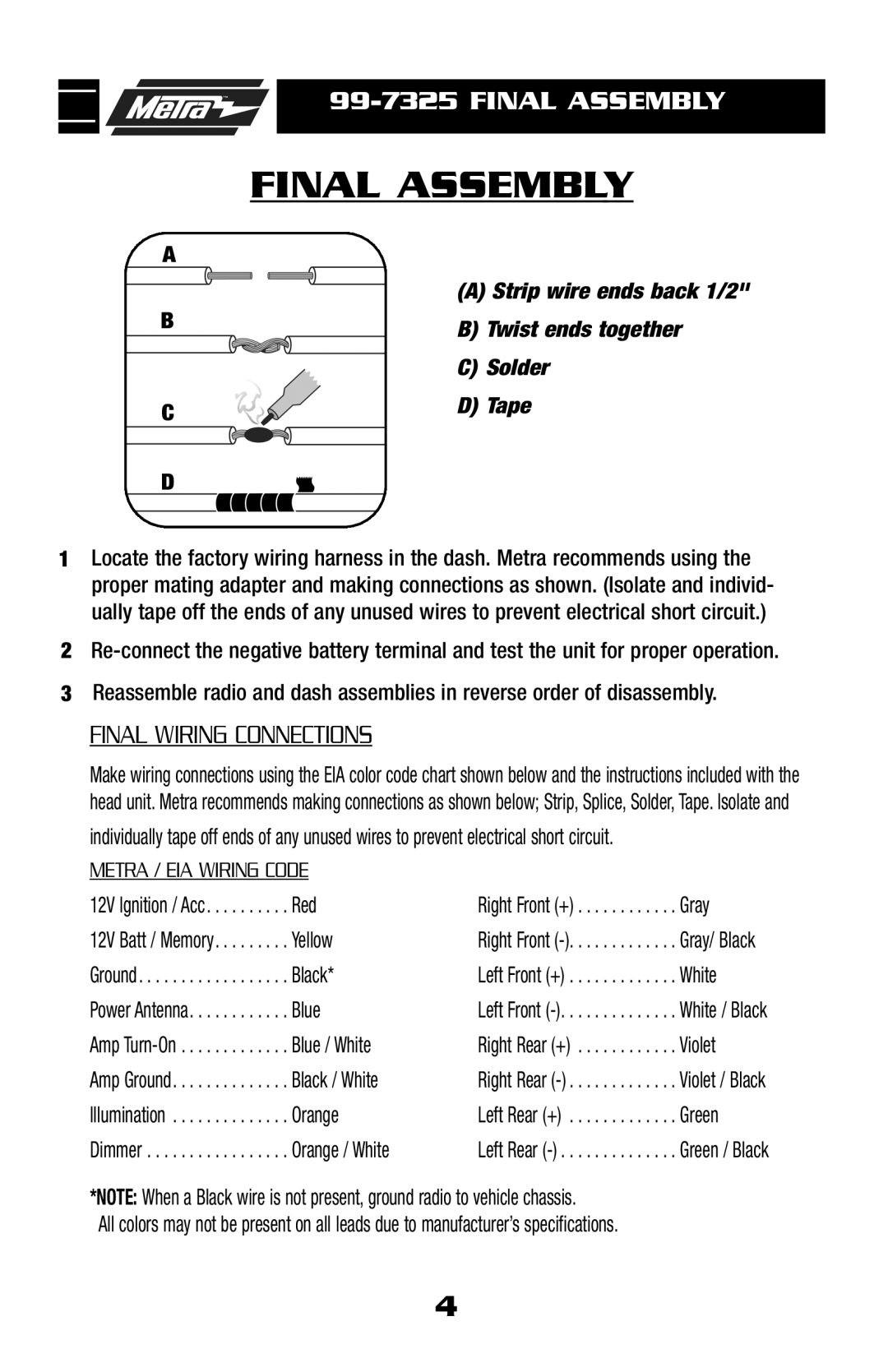 Metra Electronics 99-7325 installation instructions Final Assembly 