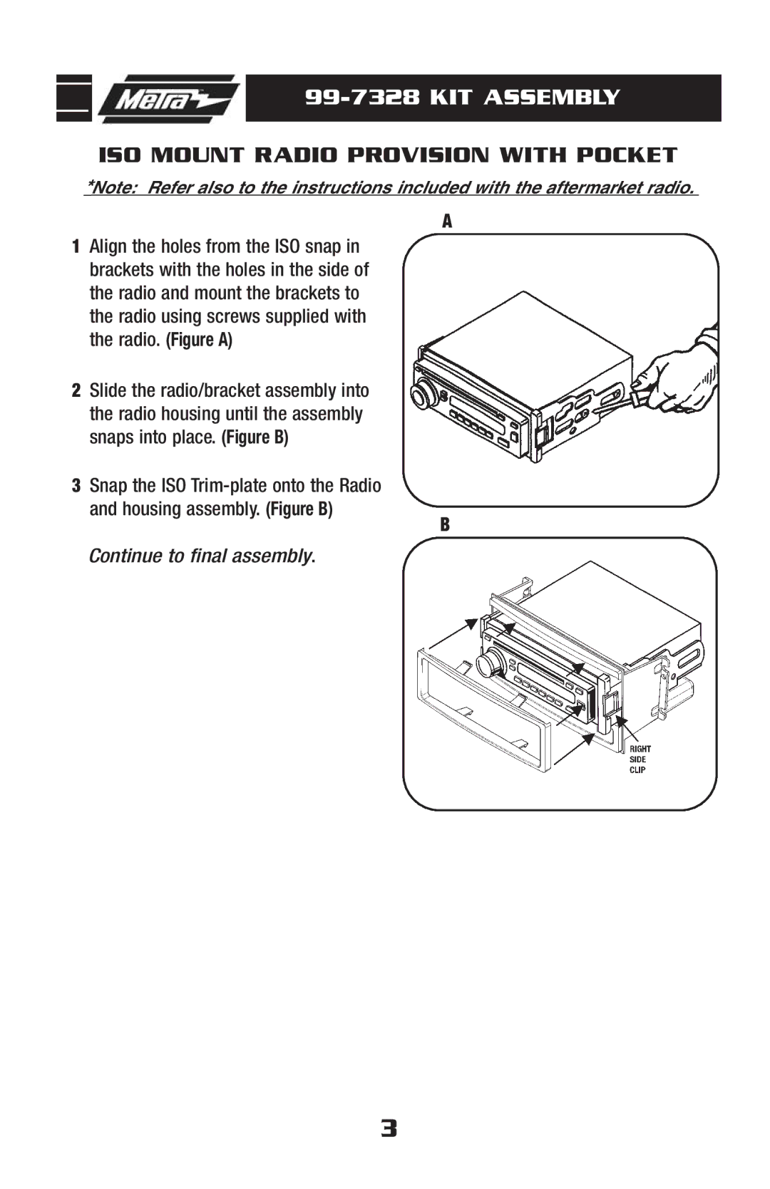 Metra Electronics 99-7328 installation instructions ISO Mount Radio Provision with Pocket 