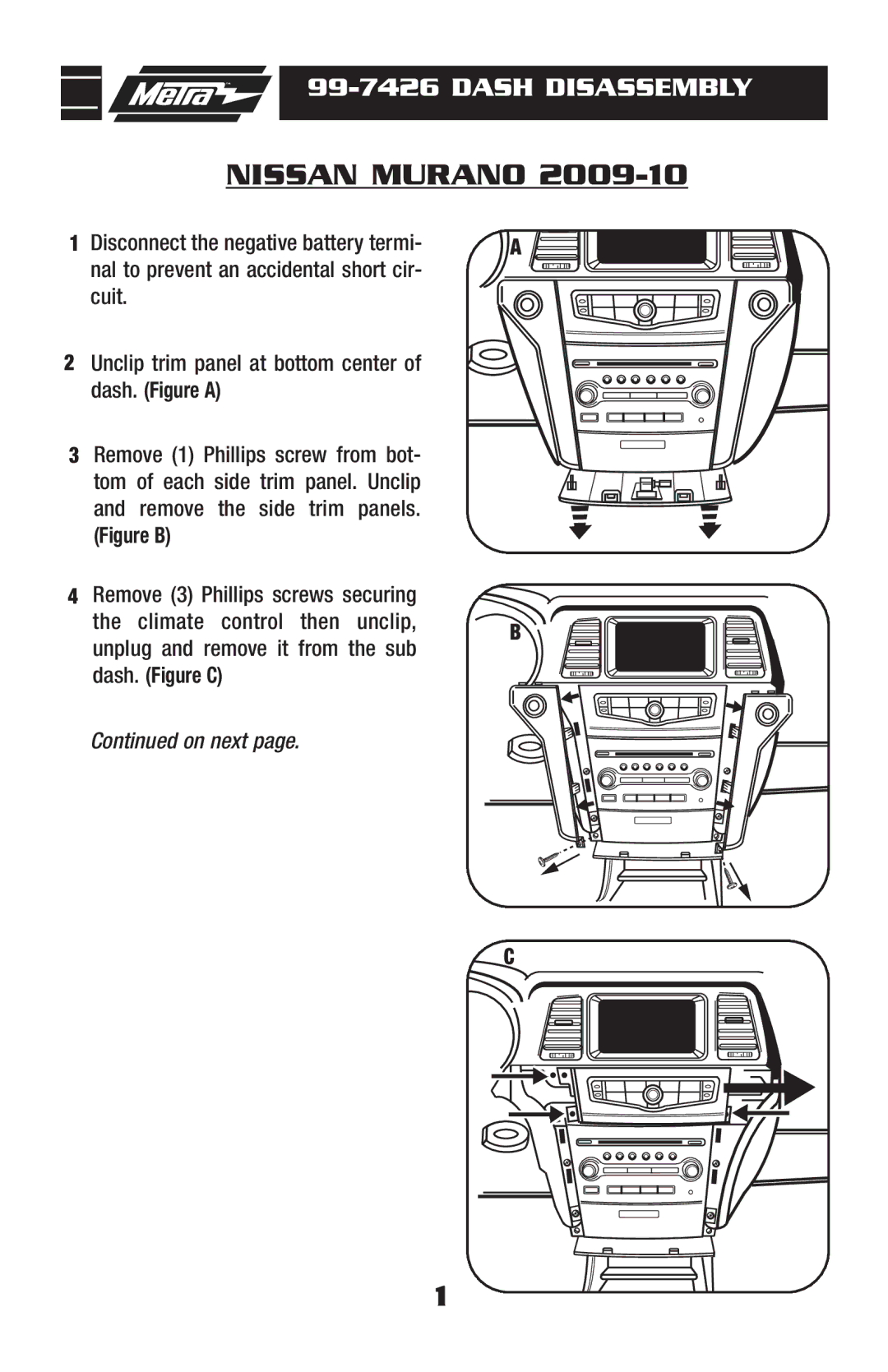 Metra Electronics 99-7426 installation instructions Nissan Murano 