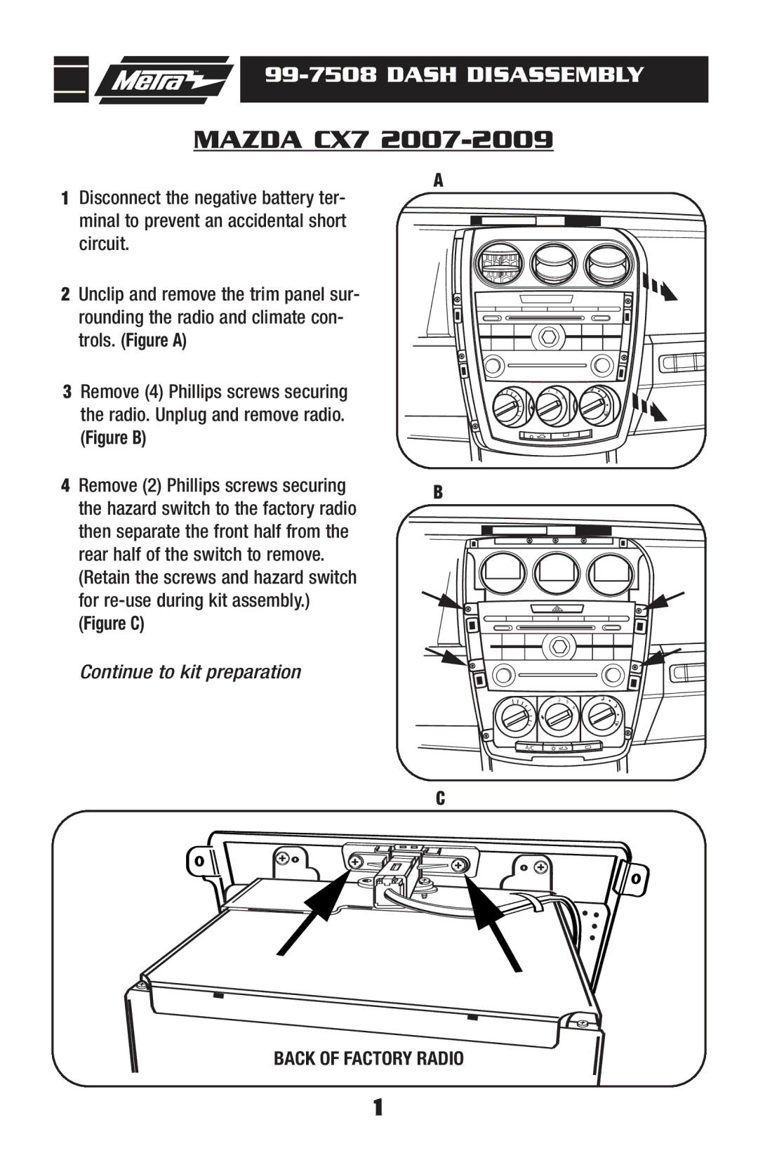 Metra Electronics 99-7508 installation instructions Mazda CX7 