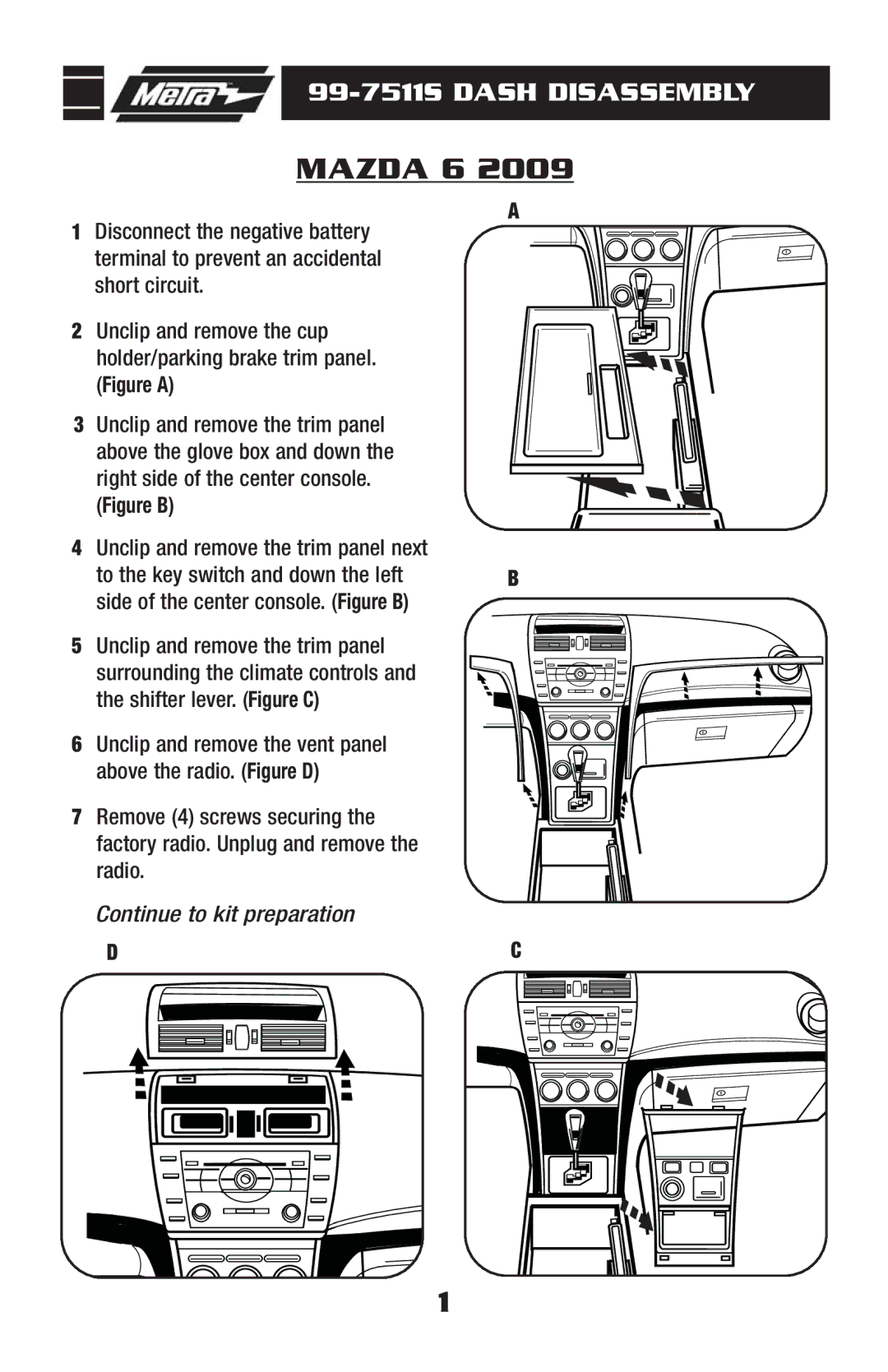 Metra Electronics 99-7511S installation instructions Mazda 6 