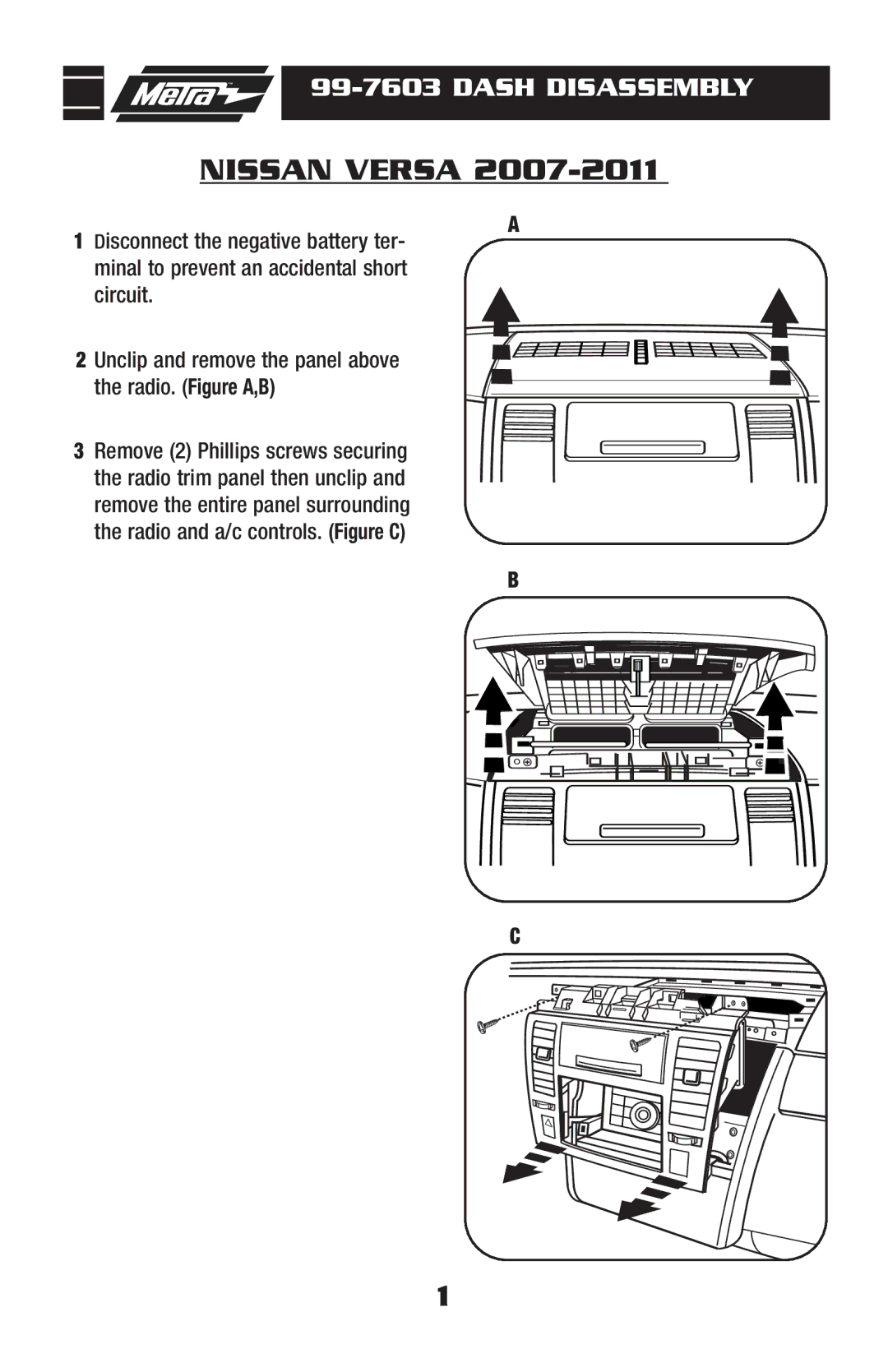 Metra Electronics 99-7603 installation instructions Nissan Versa 