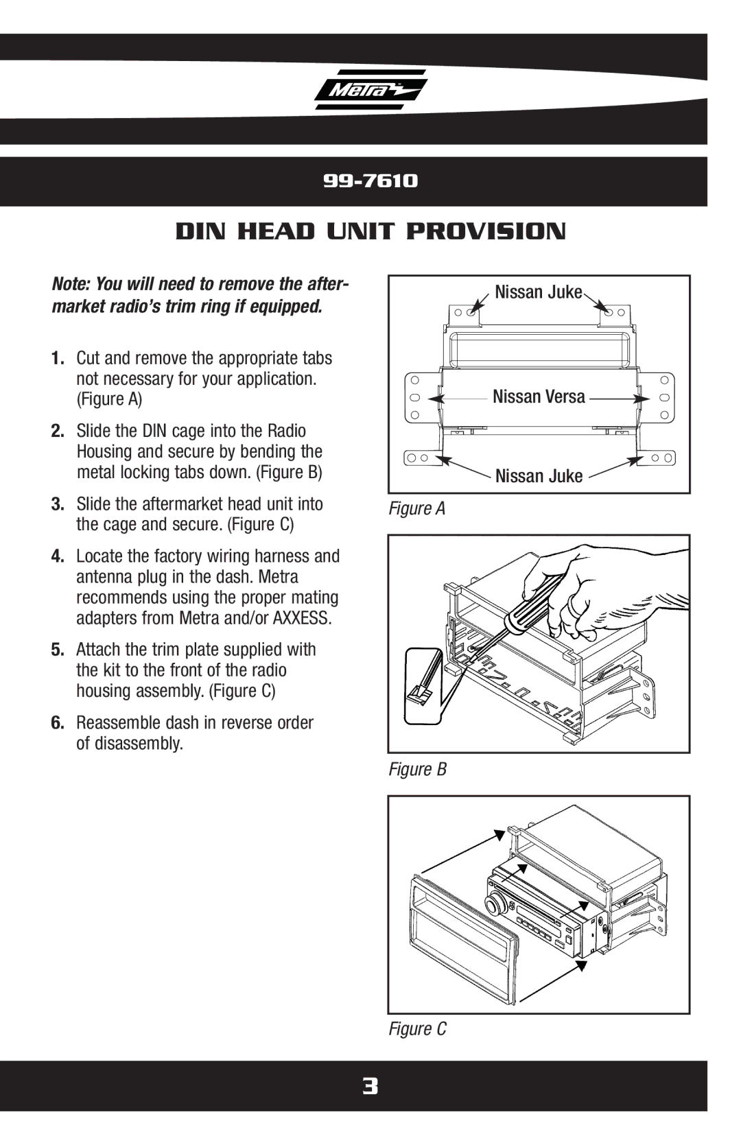 Metra Electronics 99-7610HG, 99-7610B installation instructions DIN Head Unit Provision 