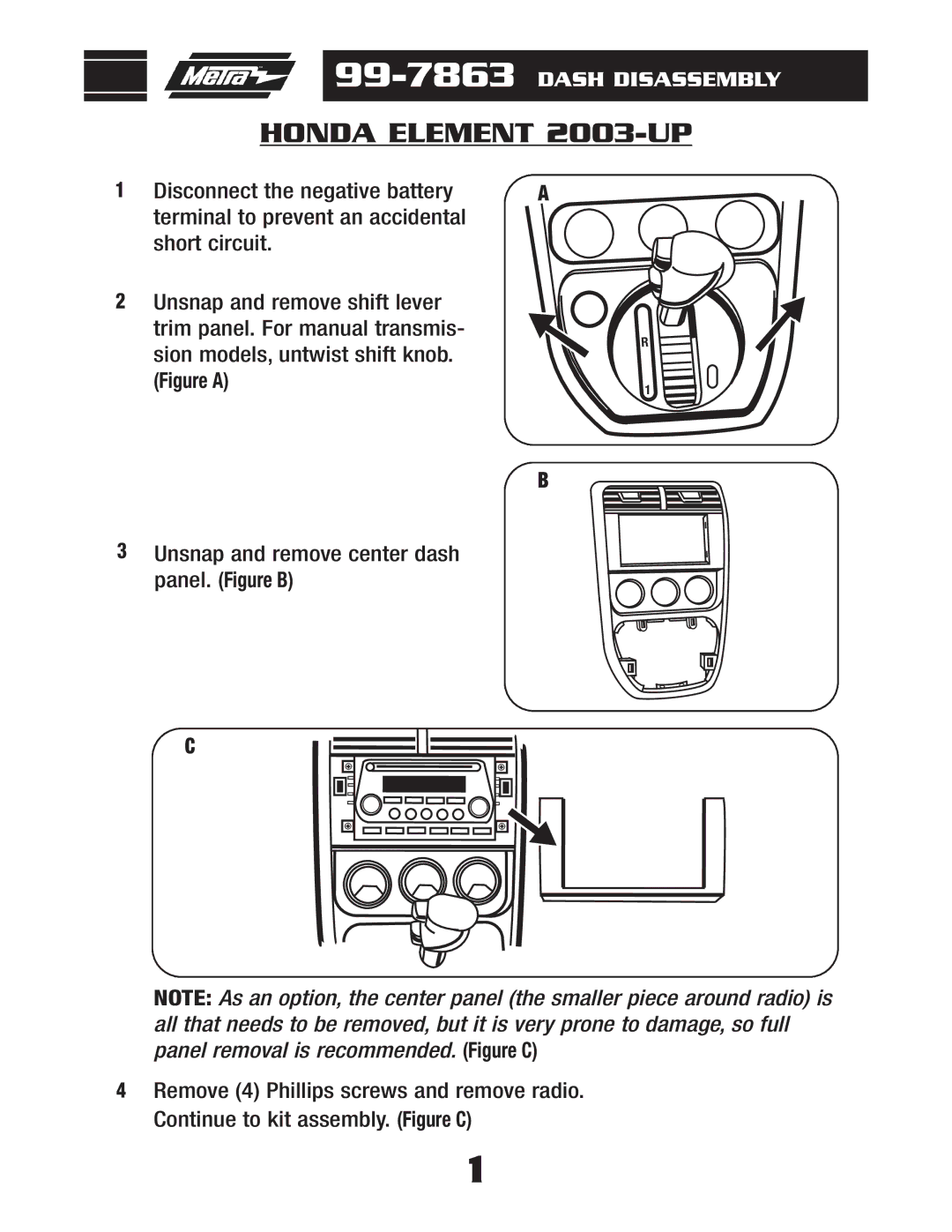 Metra Electronics 99-7863 installation instructions Honda Element 2003-UP, Figure a 