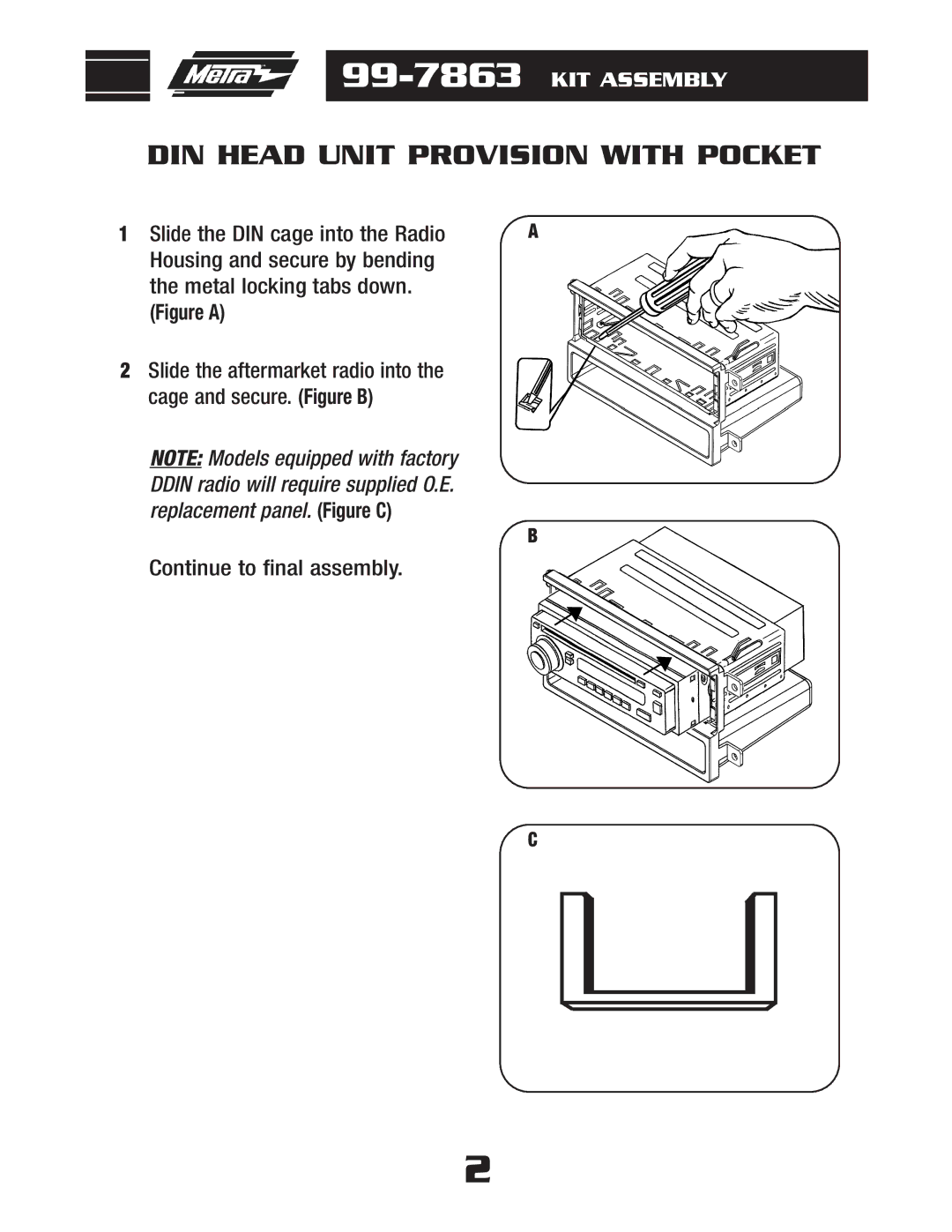 Metra Electronics 99-7863 installation instructions DIN Head Unit Provision with Pocket 