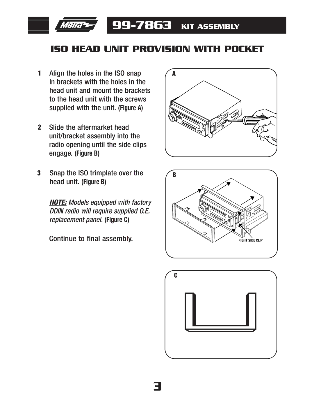 Metra Electronics 99-7863 installation instructions ISO Head Unit Provision with Pocket 