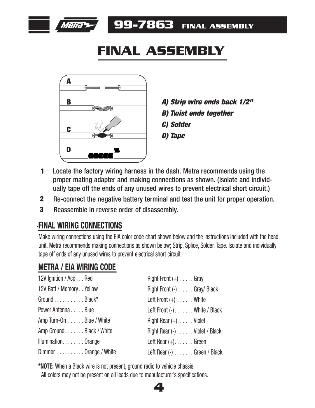 Metra Electronics 99-7863 installation instructions Final Assembly, Tape 