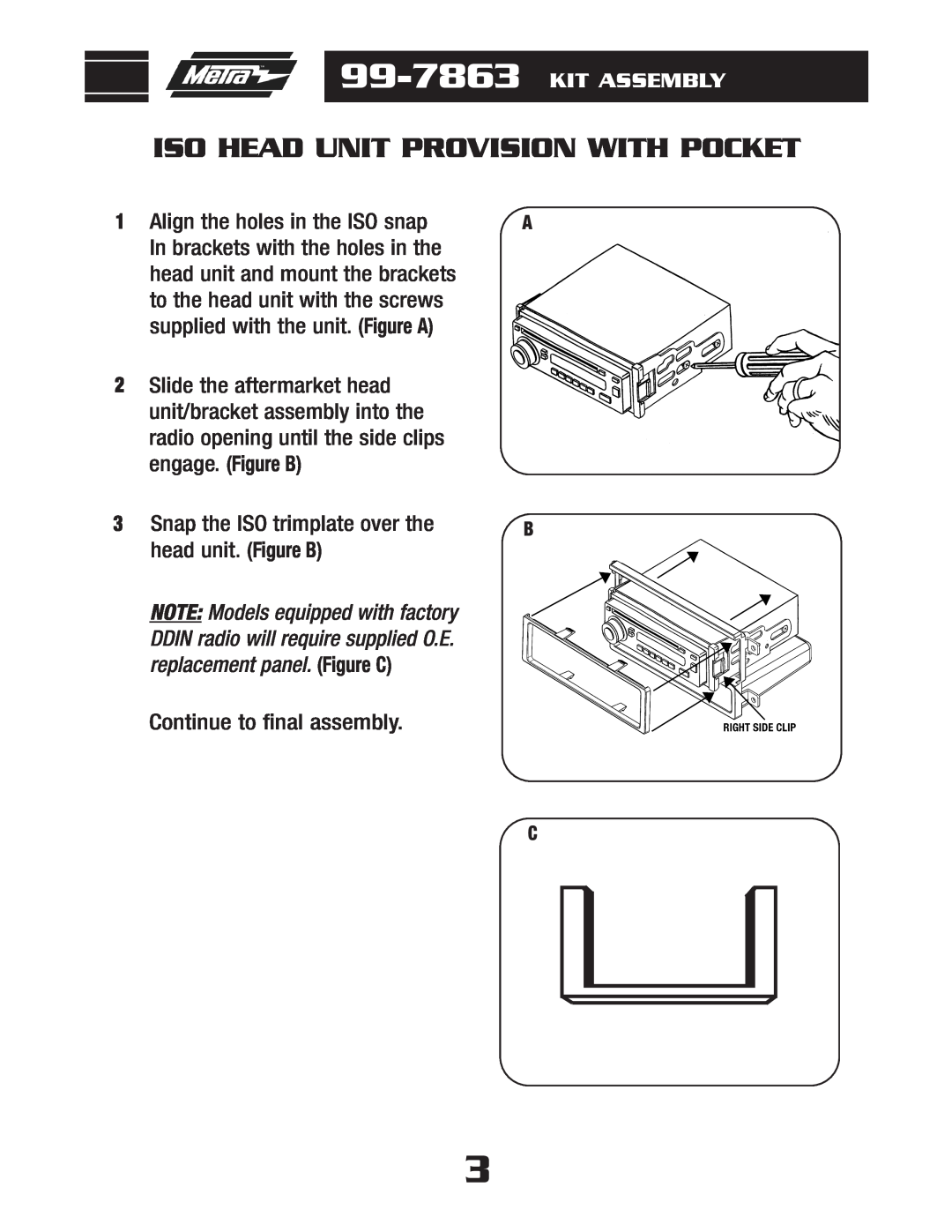 Metra Electronics 99-7863 installation instructions Iso Head Unit Provision With Pocket, Kit Assembly 
