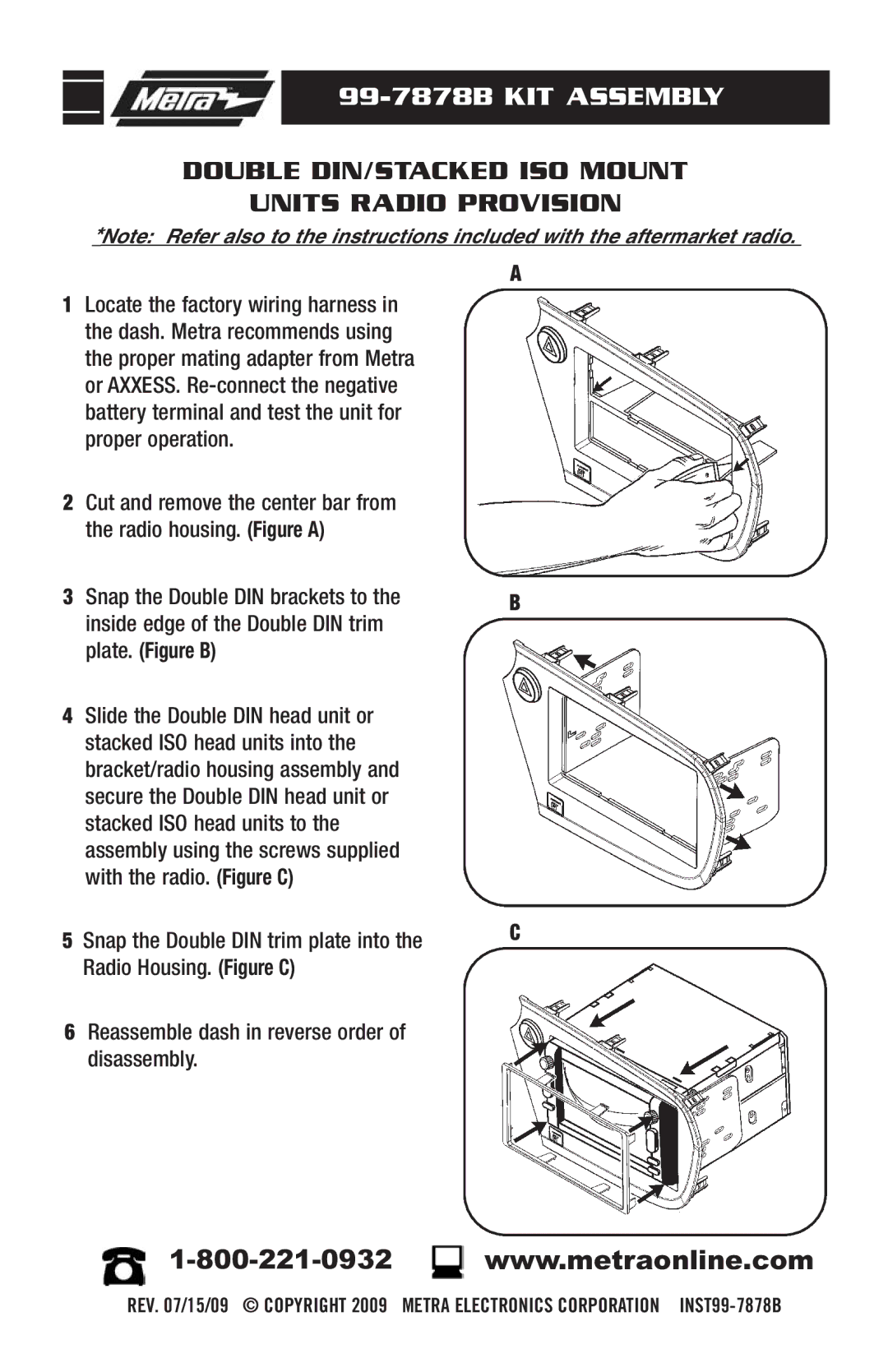 Metra Electronics 99-7878B installation instructions Double DIN/STACKED ISO Mount Units Radio Provision 