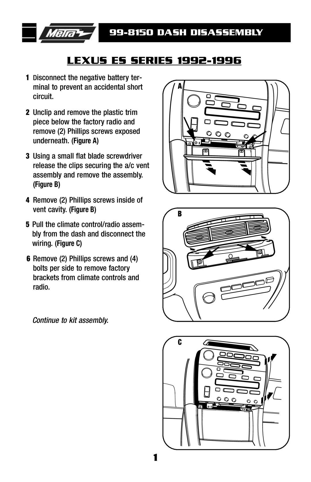 Metra Electronics 99-8150 installation instructions Lexus ES Series 