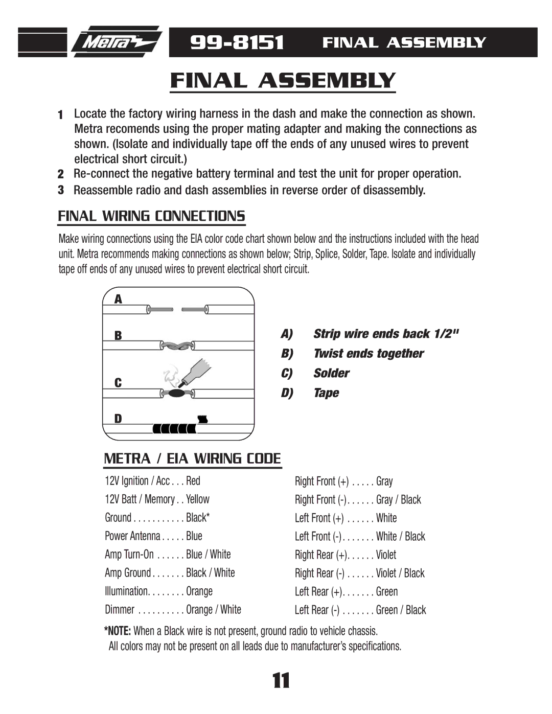 Metra Electronics 99-8151 installation instructions Final Assembly 