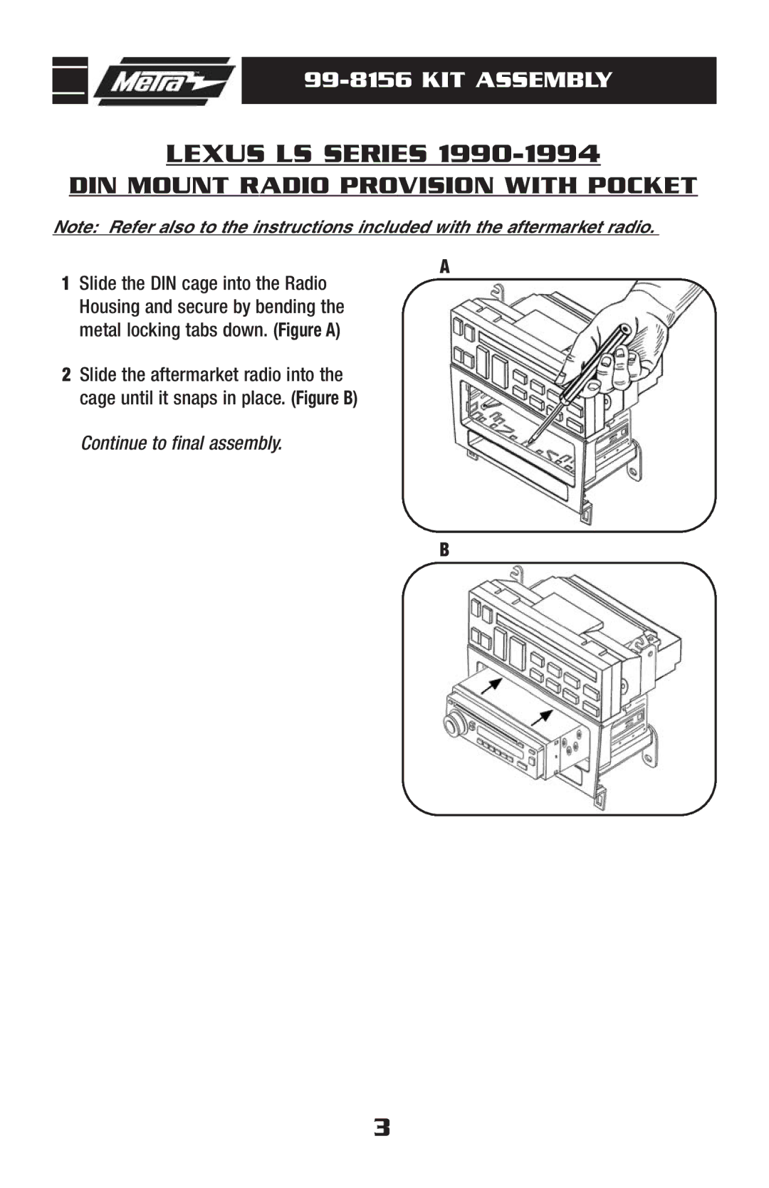 Metra Electronics 99-8156 installation instructions DIN Mount Radio Provision with Pocket 