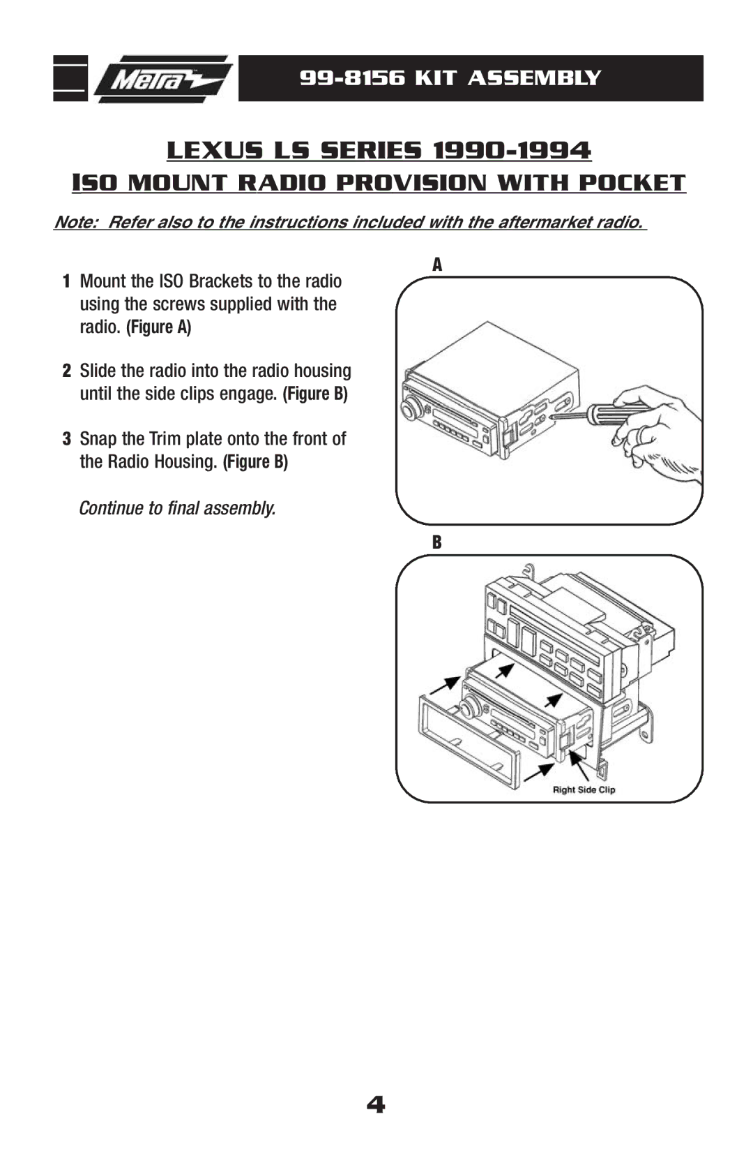 Metra Electronics 99-8156 installation instructions ISO Mount Radio Provision with Pocket 