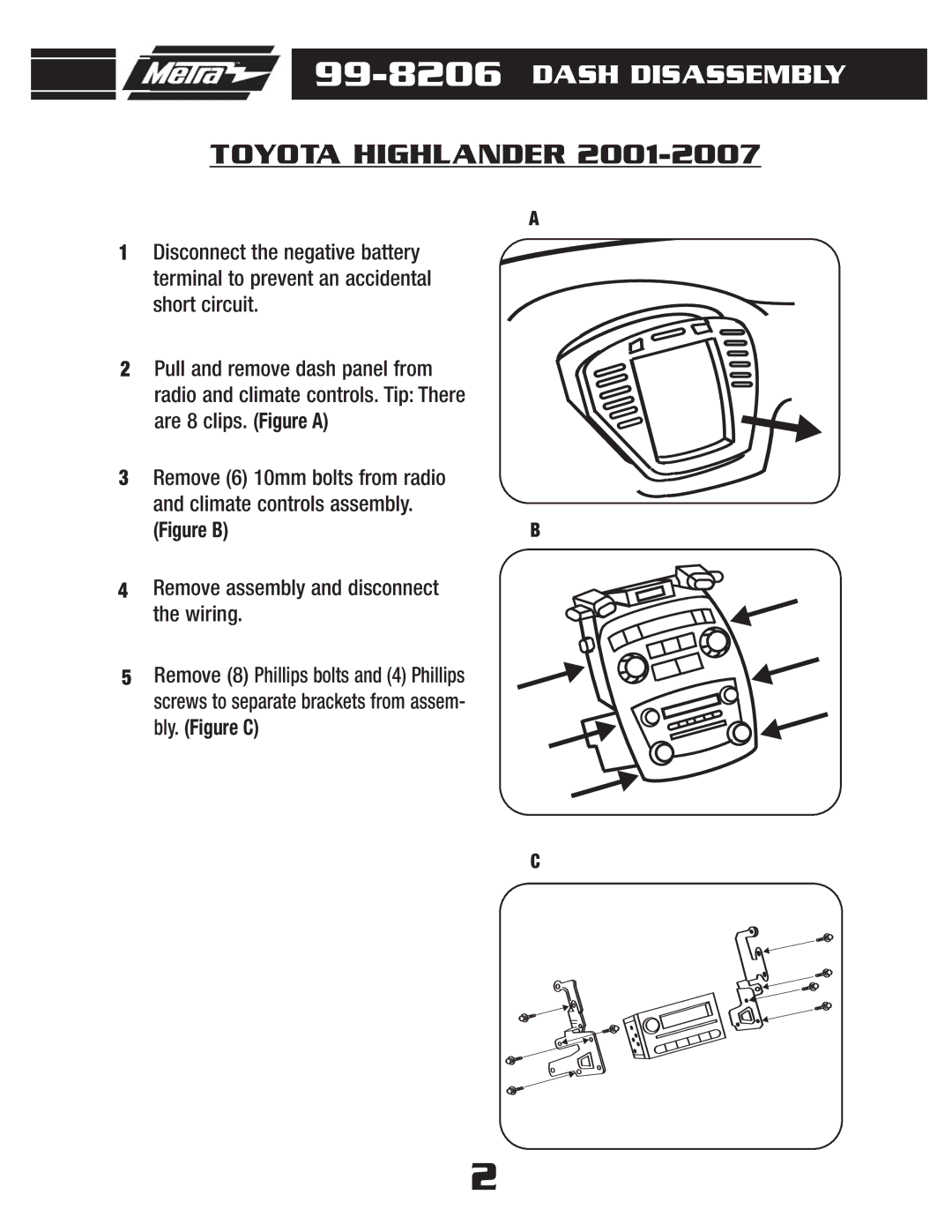 Metra Electronics 99-8206 installation instructions Toyota Highlander, Figure B Remove assembly and disconnect Wiring 