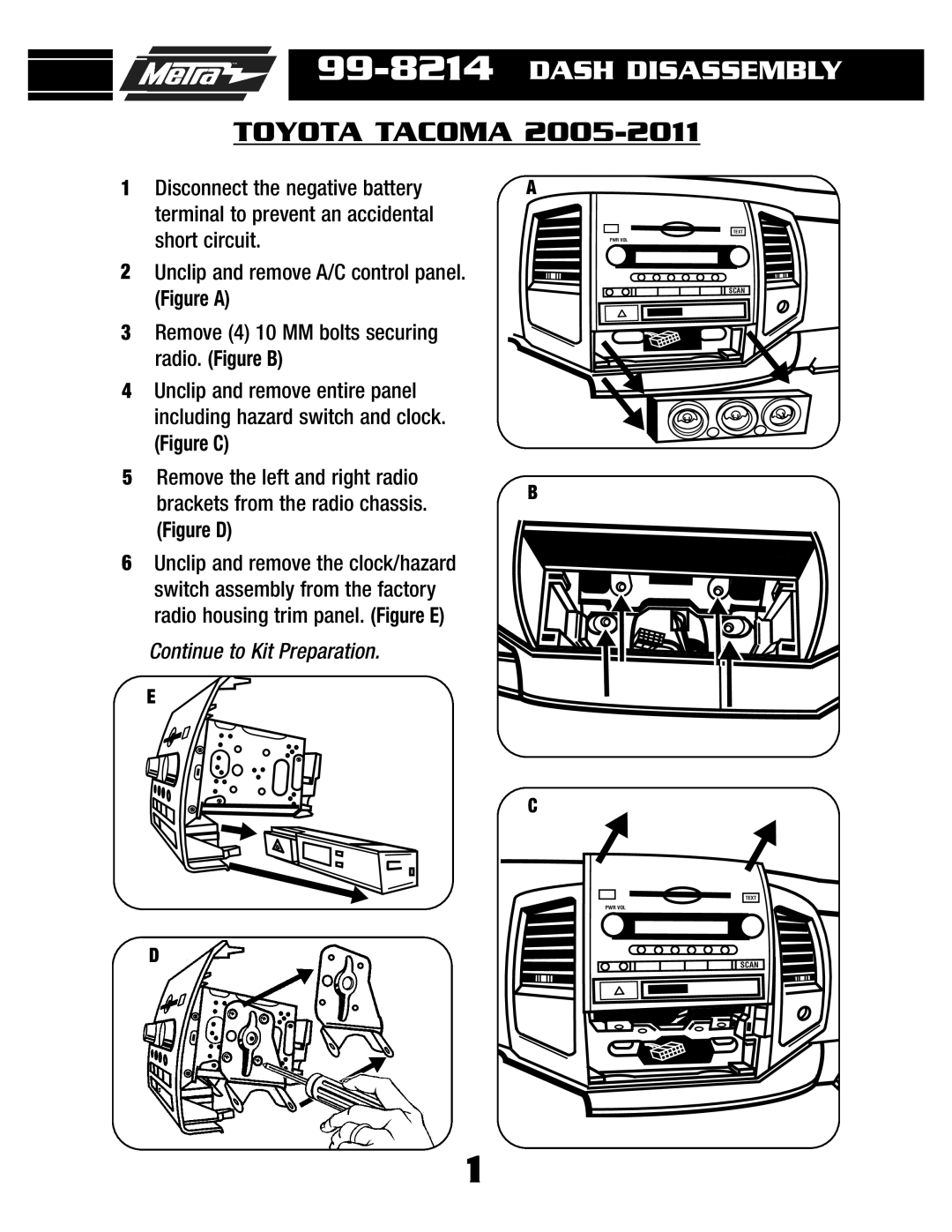 Metra Electronics 99-8214TB, 99-8214TG installation instructions Toyota Tacoma, Figure a 