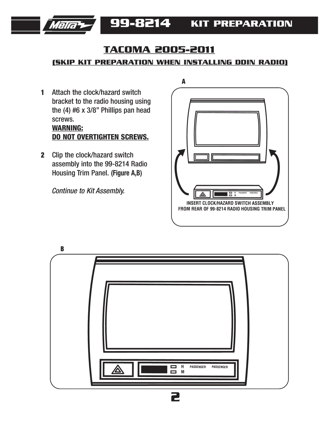 Metra Electronics 99-8214TG, 99-8214TB installation instructions Tacoma 