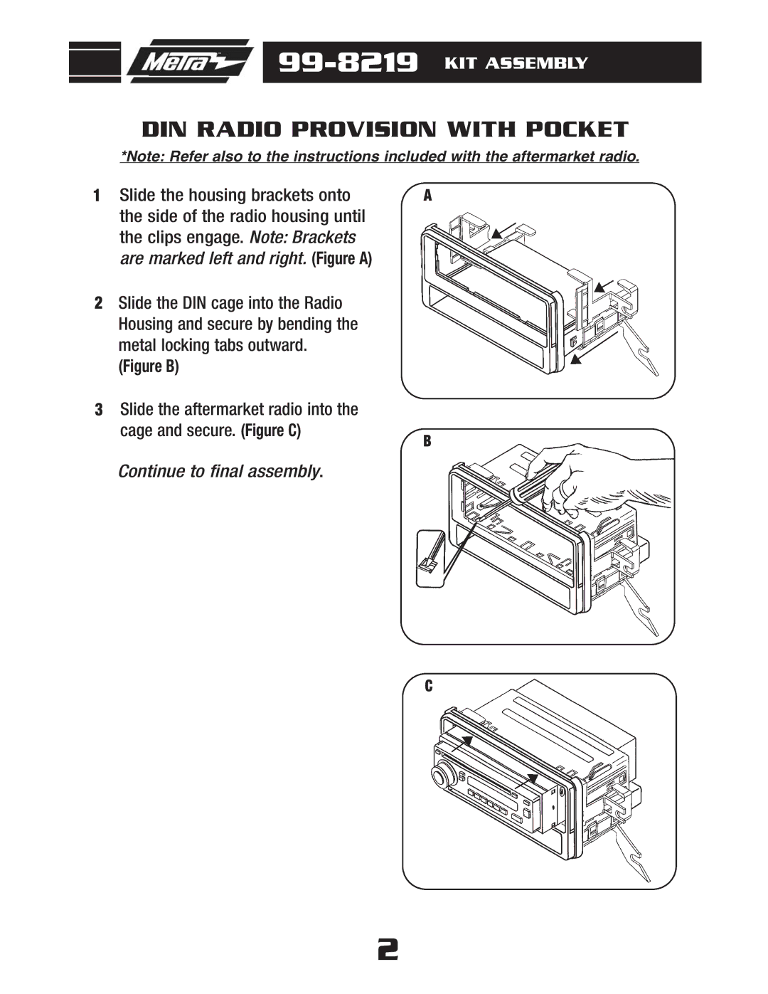 Metra Electronics 99-8219 installation instructions DIN Radio Provision with Pocket, Are marked left and right. Figure a 