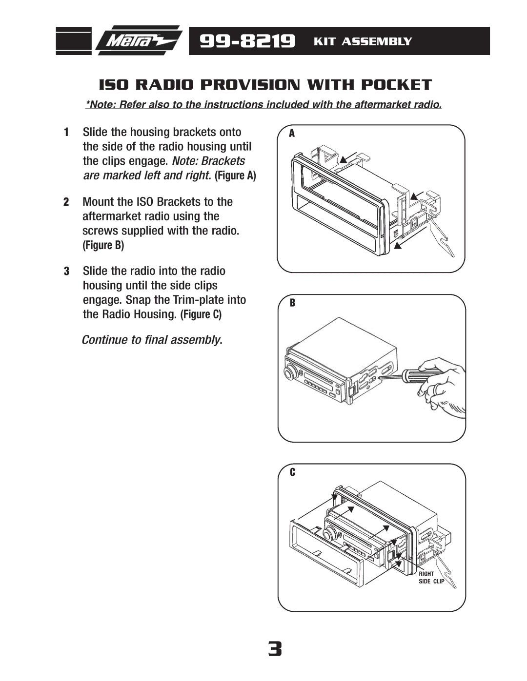 Metra Electronics 99-8219 installation instructions ISO Radio Provision with Pocket 