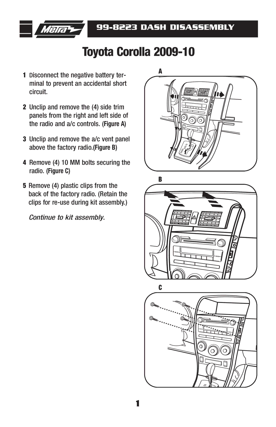 Metra Electronics 99-8223S installation instructions Toyota Corolla 