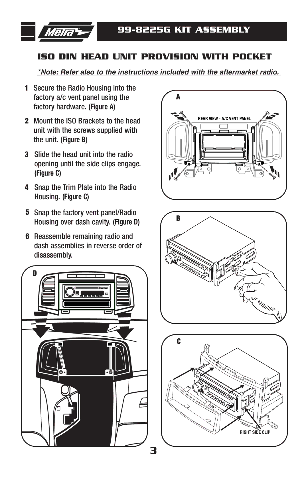 Metra Electronics 99-8225G installation instructions ISO DIN Head Unit Provision with Pocket 