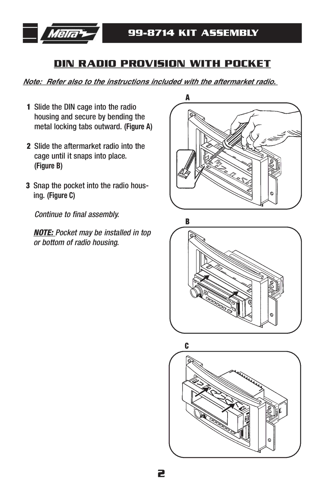 Metra Electronics 99-8714 installation instructions DIN Radio Provision with Pocket 