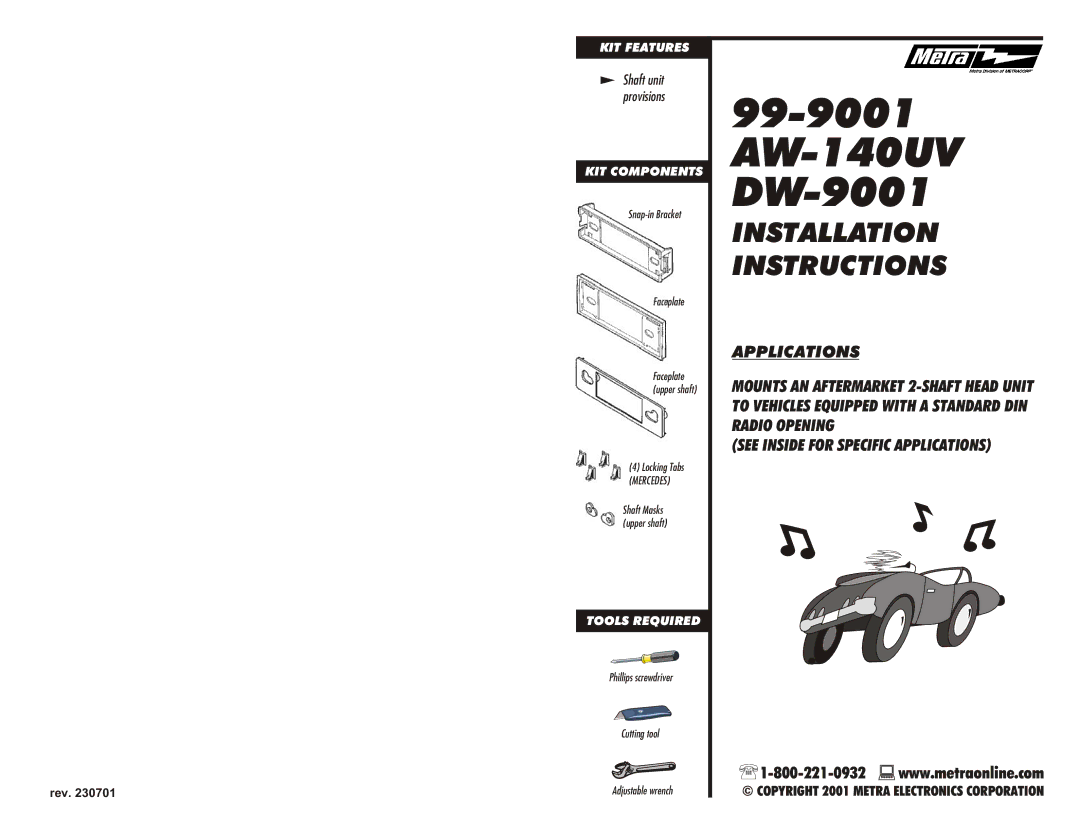 Metra Electronics installation instructions 99-9001 AW-140UV DW-9001 